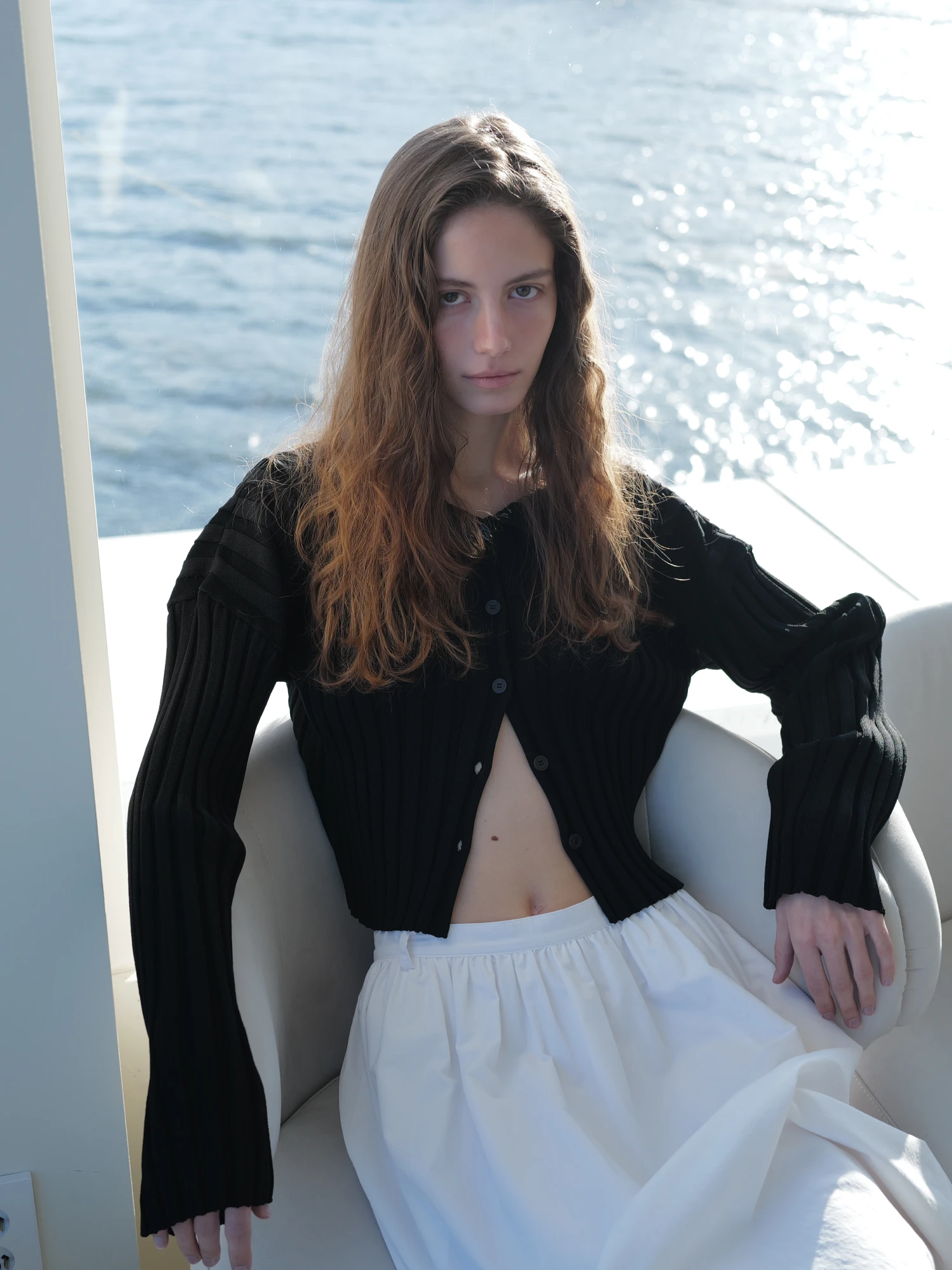 Женский кардиган LE17SEPTEMBRE Ribbed Collarless Black