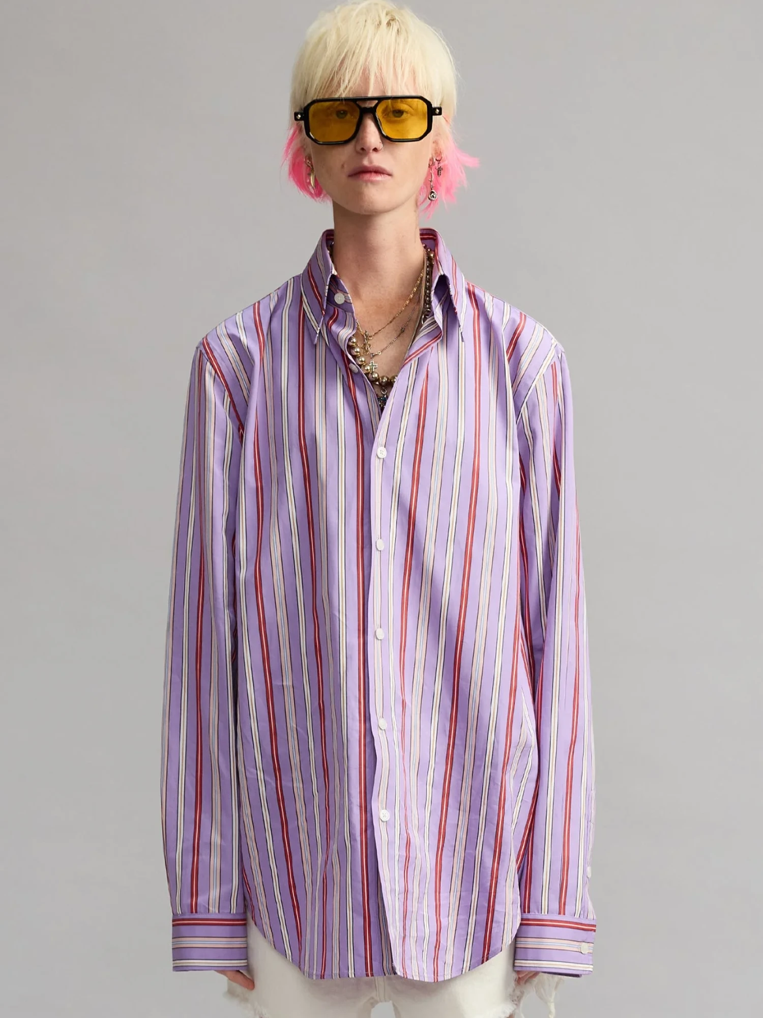 Женская рубашка R13 Relaxed Oversized Purple Funky Stripe Multi