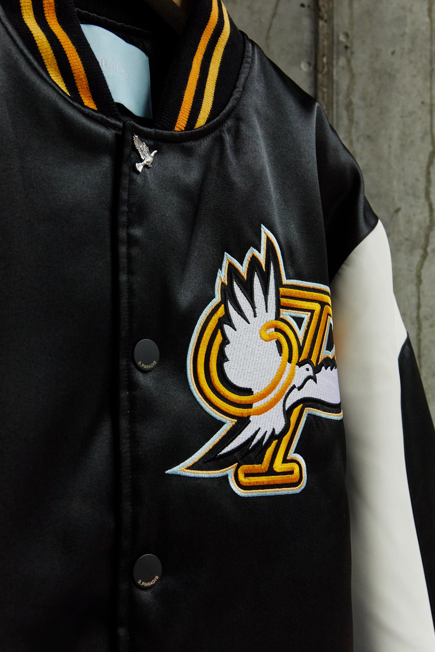 Бомбер 3.PARADIS P Letterman Varsity Jacket Black