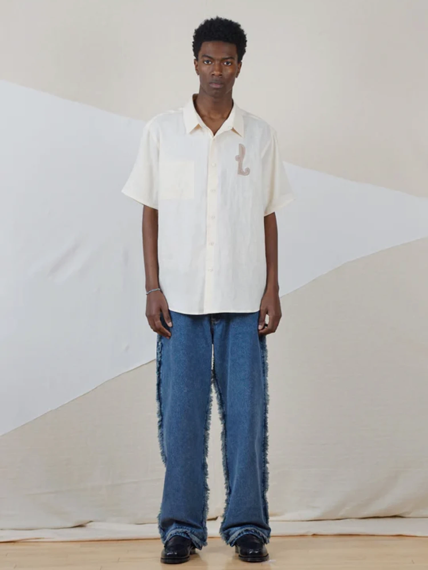 Рубашка lorenz Studio Appliqué Linen Shirt Off White