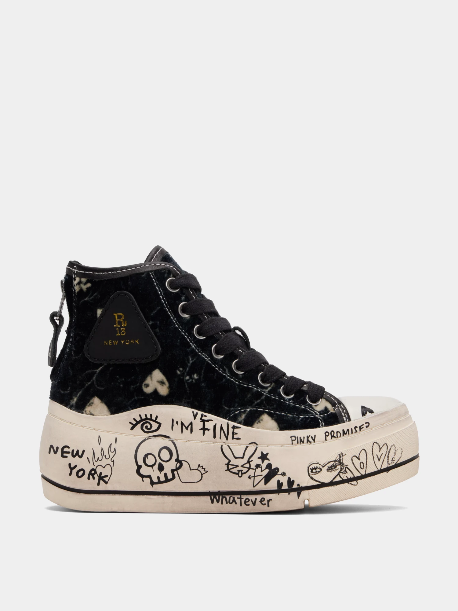 Женские кеды R13 Kurt High Top Graffiti Hearts On Black