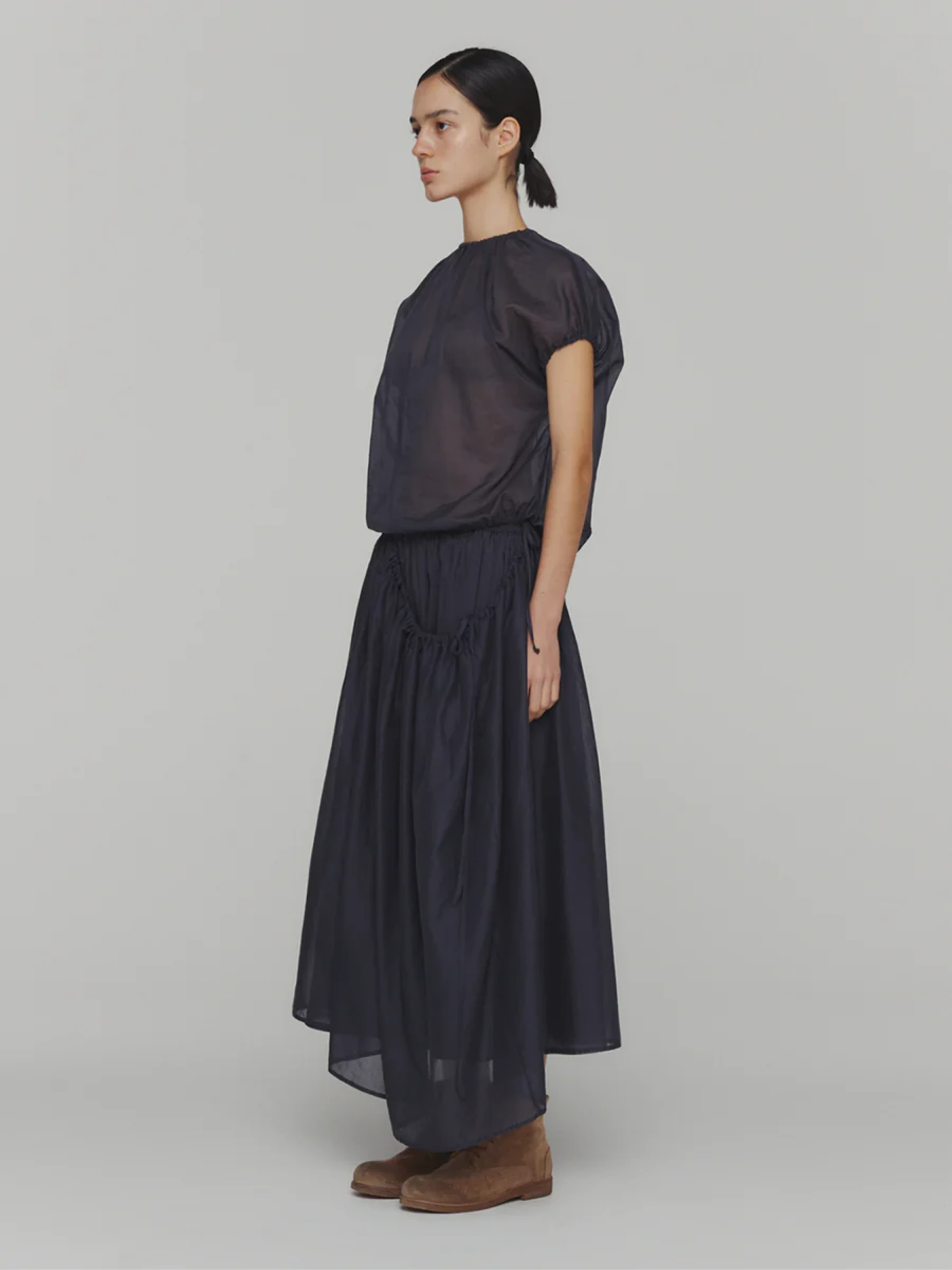 Женская юбка AMOMENTO Drawstring Sheer Shirring Skirt Navy