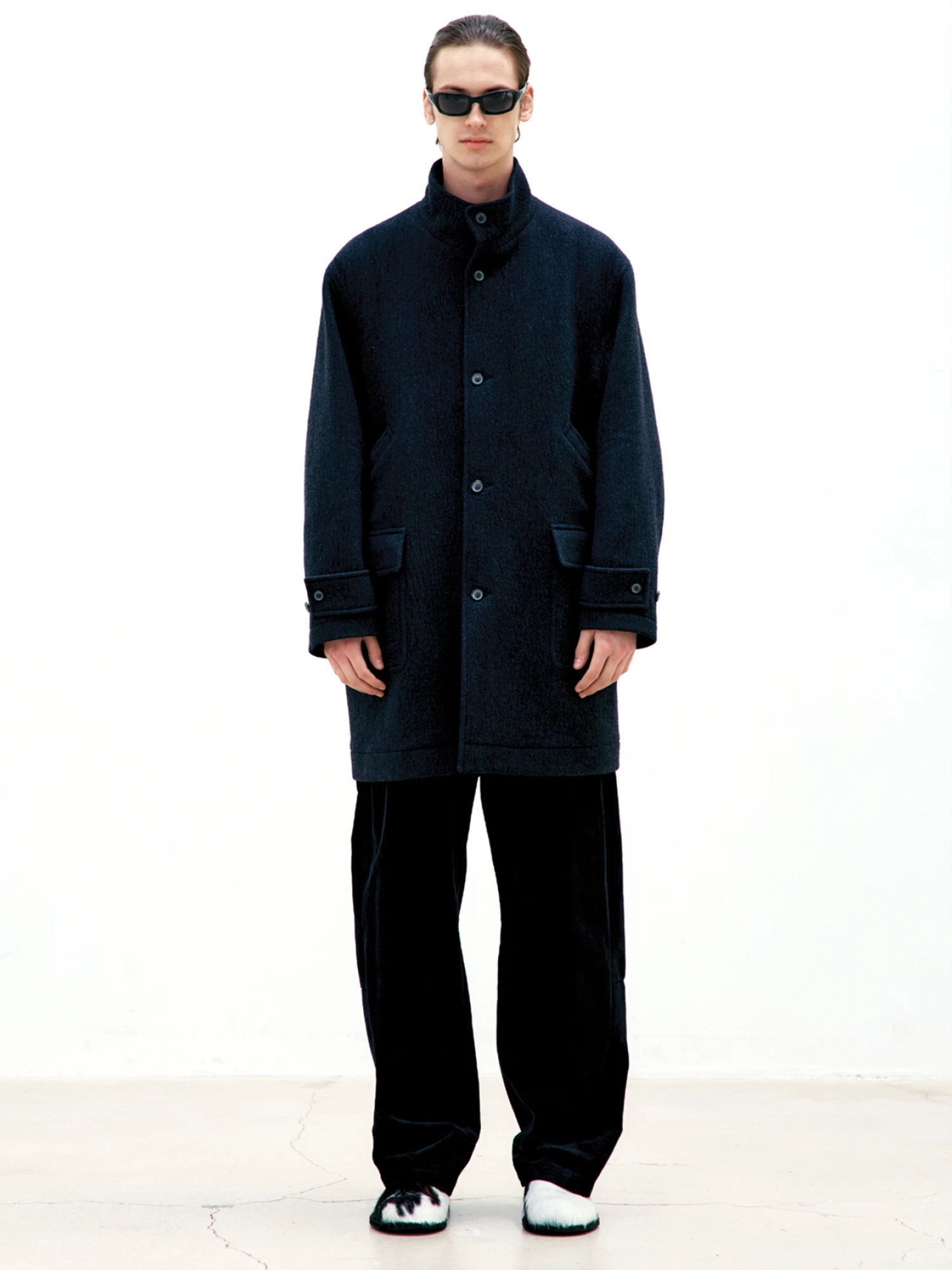 Пальто COOR Cashmere Blend Stand Collar Charcoal