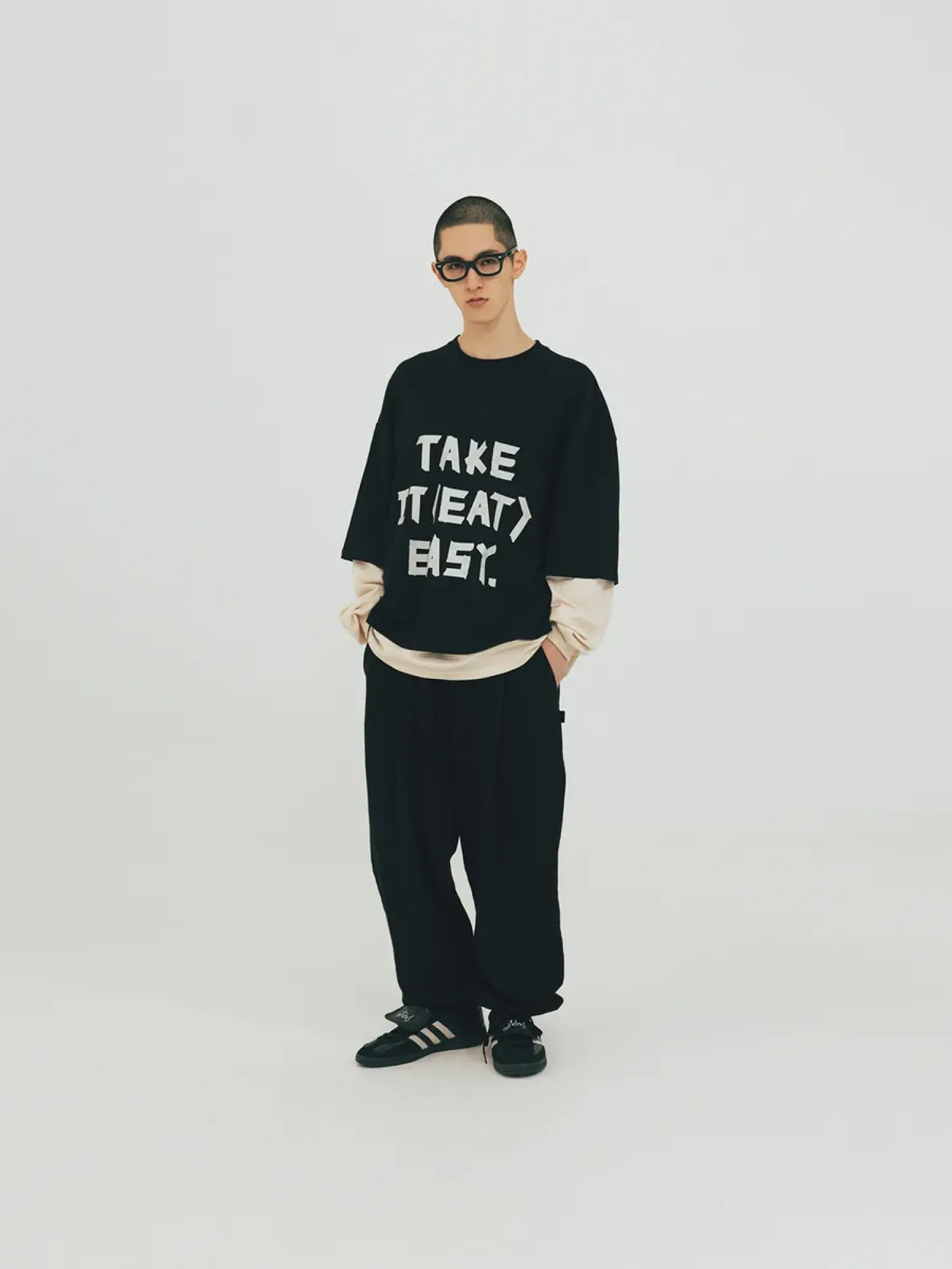 Лонгслив ANGLAN Slogan Layered Black