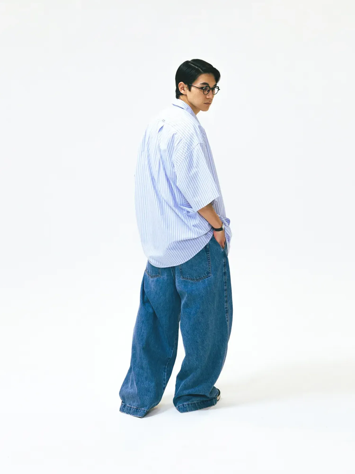 Джинсы ANGLAN Wide Curved Denim Pants Washed Blue