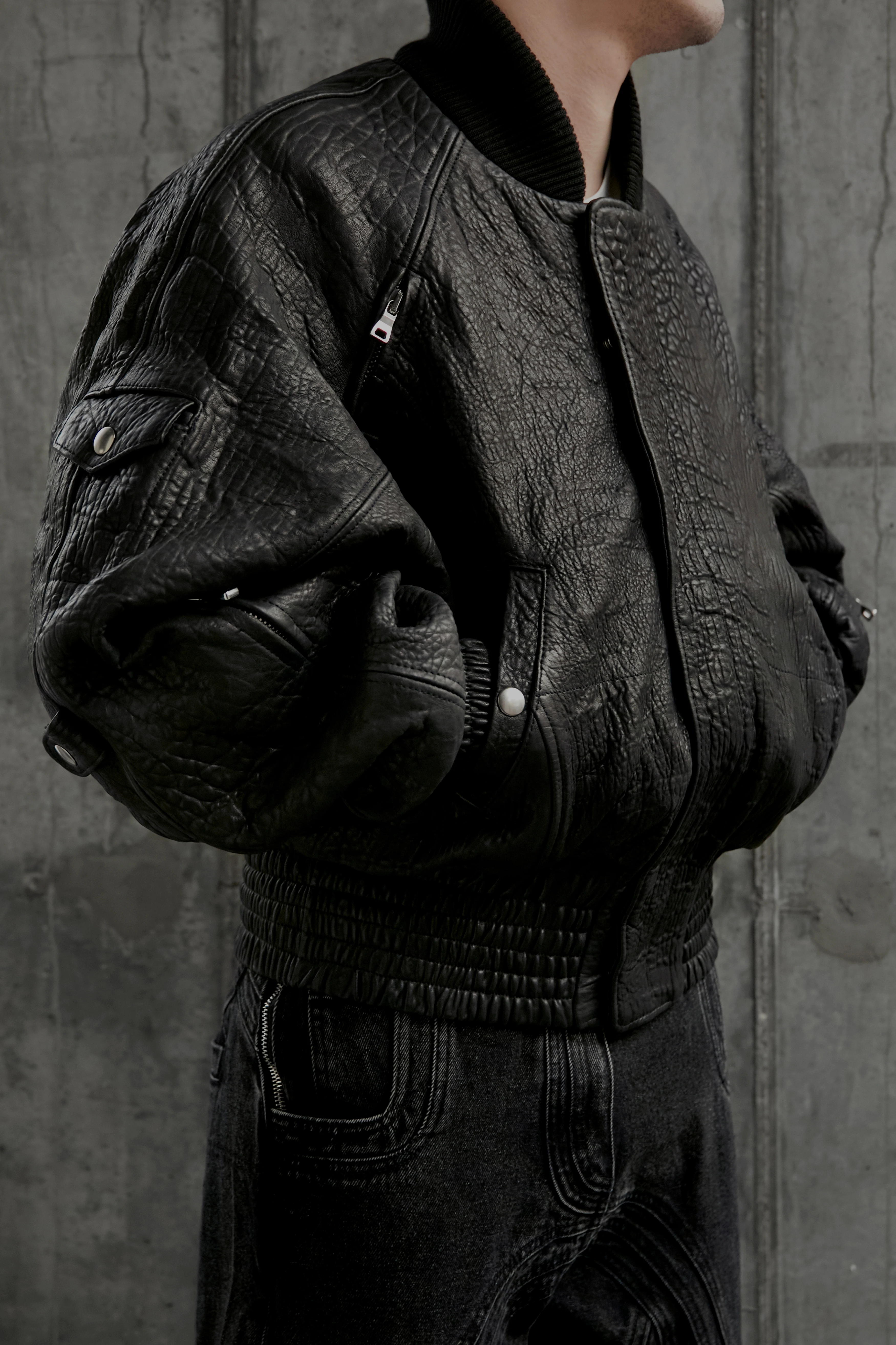 Бомбер NO/FAITH STUDIOS Dried Concrete Leather Black