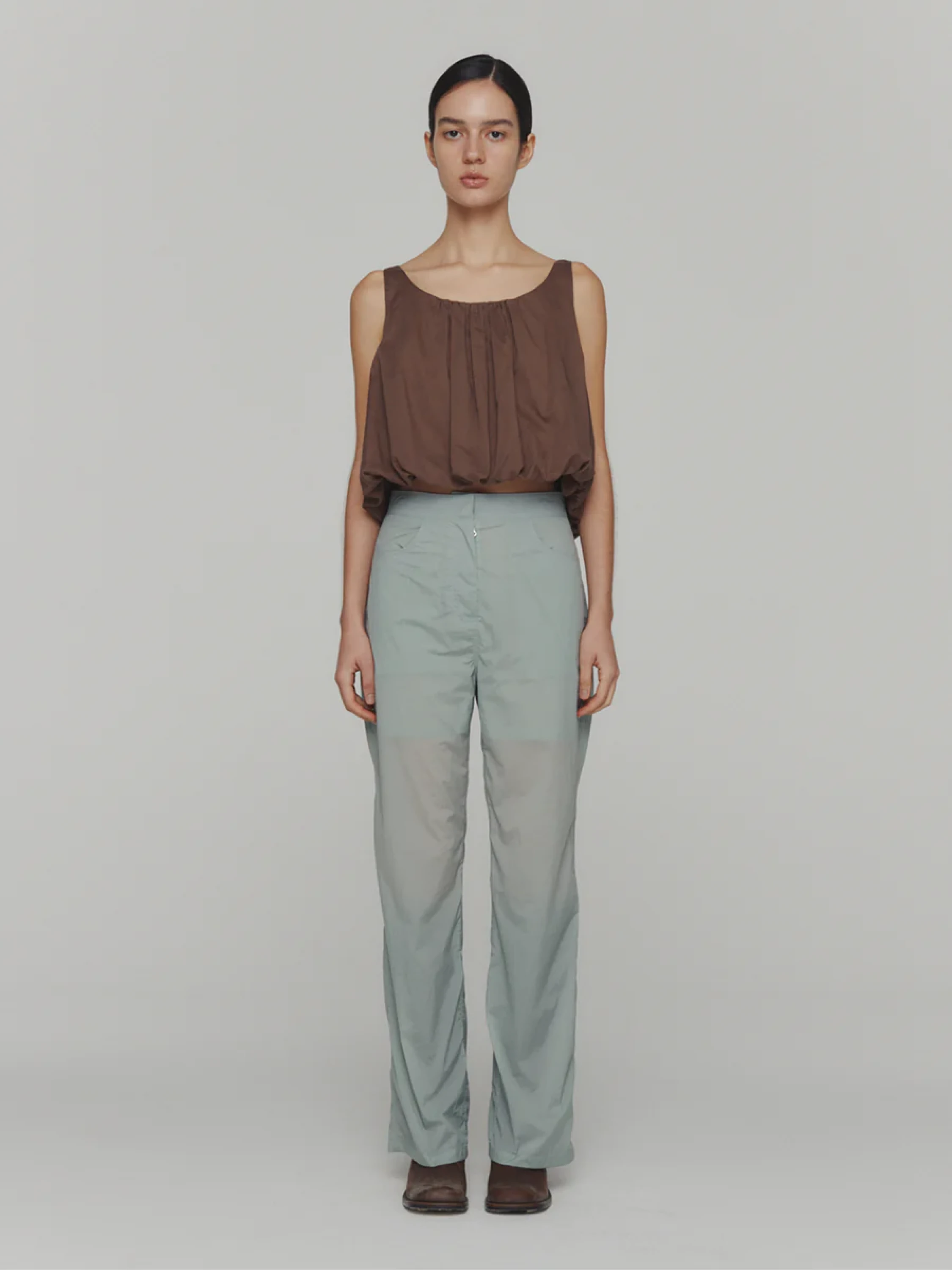 Топ AMOMENTO Sheer Volume Crop Top Brown