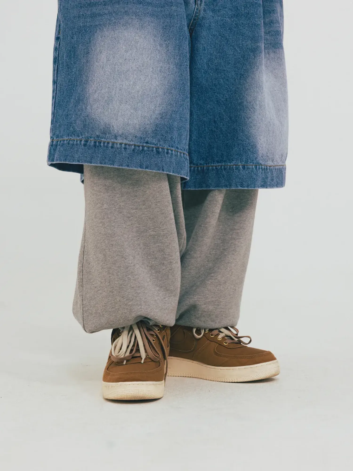 Брюки ANGLAN Denim Layered Sweat Pants Melange Grey