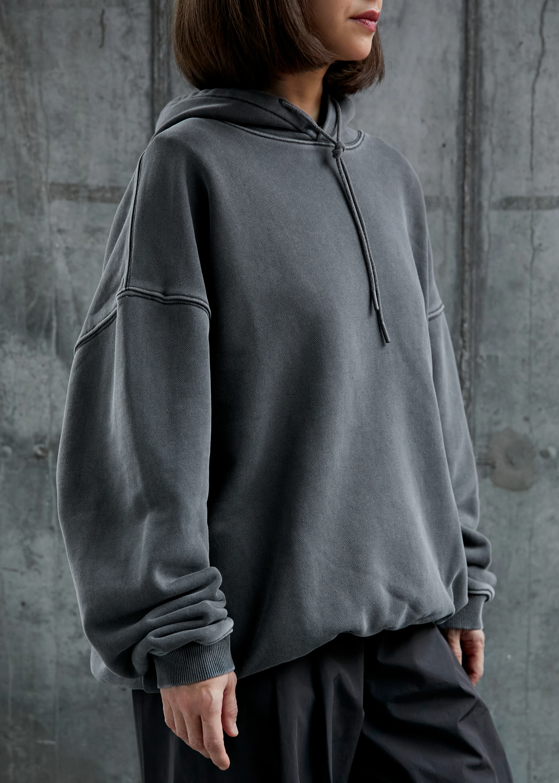 Худи AMOMENTO Garment Dyed Hoodie Charcoal