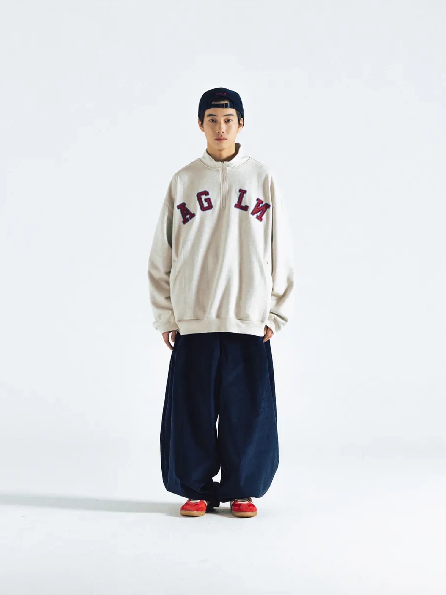 Халф-зип ANGLAN Applique Sweat Half Zip Up Oatmeal