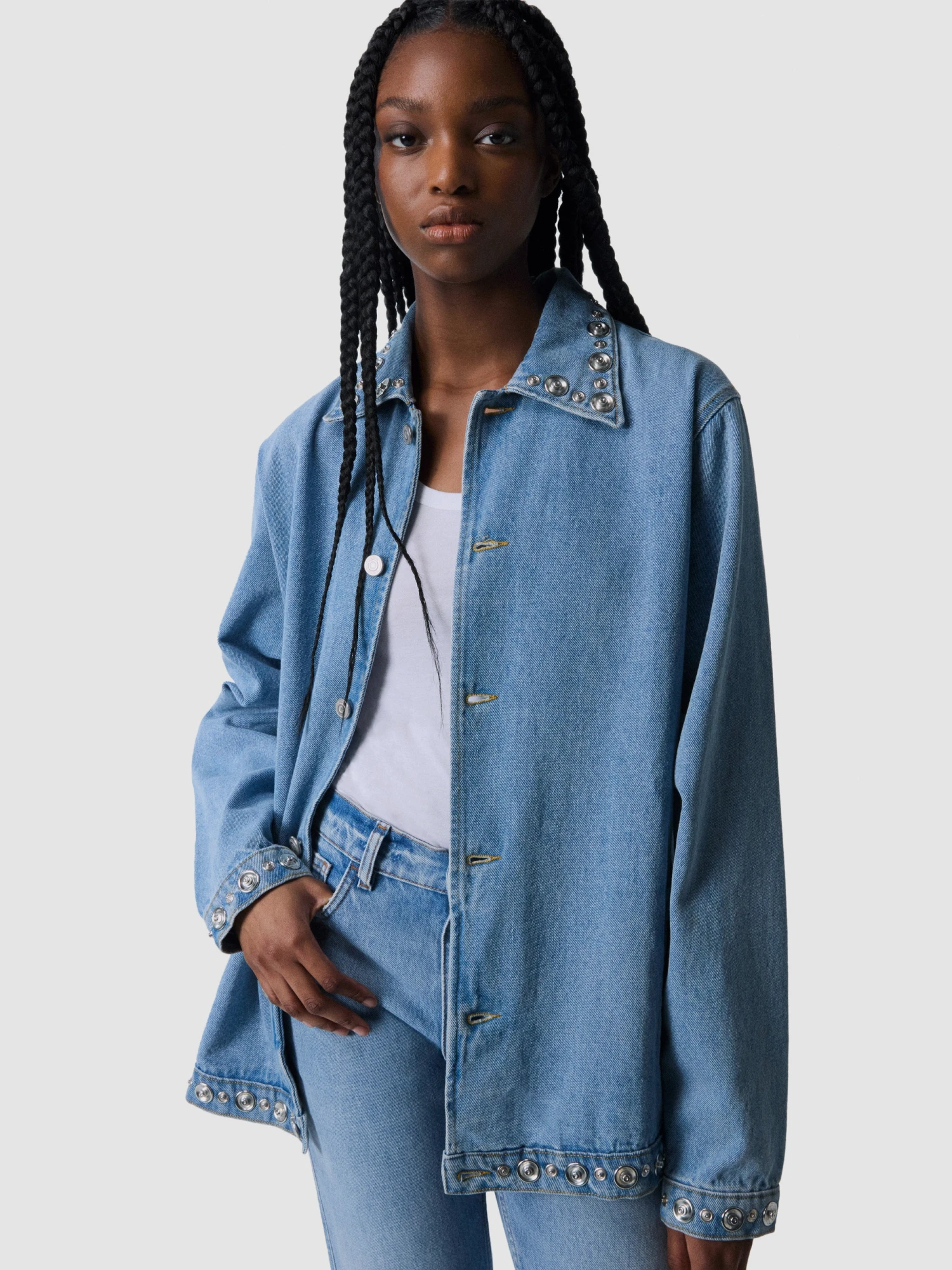Женская Джинсовая Куртка Coperni Studded Jacket Blue