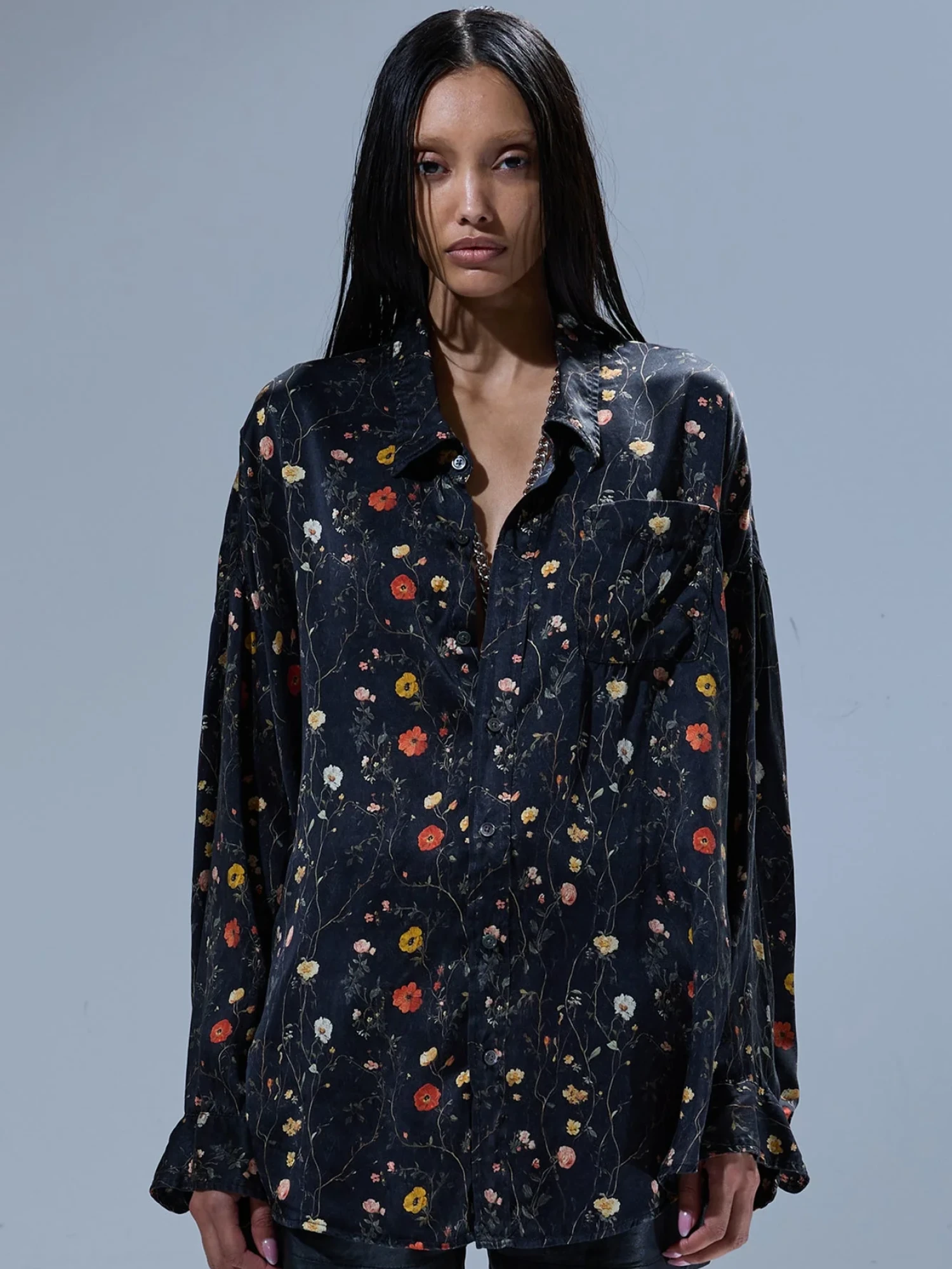Женская рубашка R13 Drop Neck Floral On Black