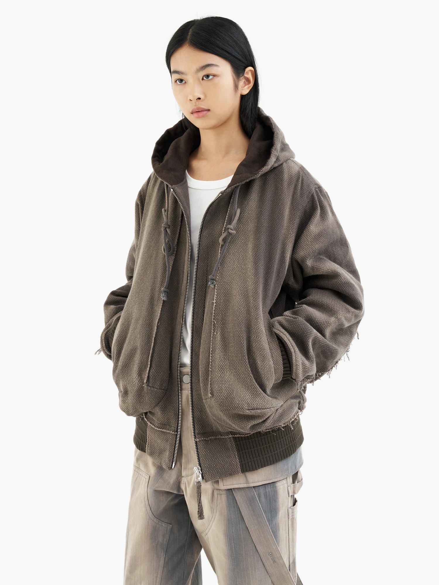 Бомбер JIYONGKIM Sun-Bleached Raw Edged Work Brown