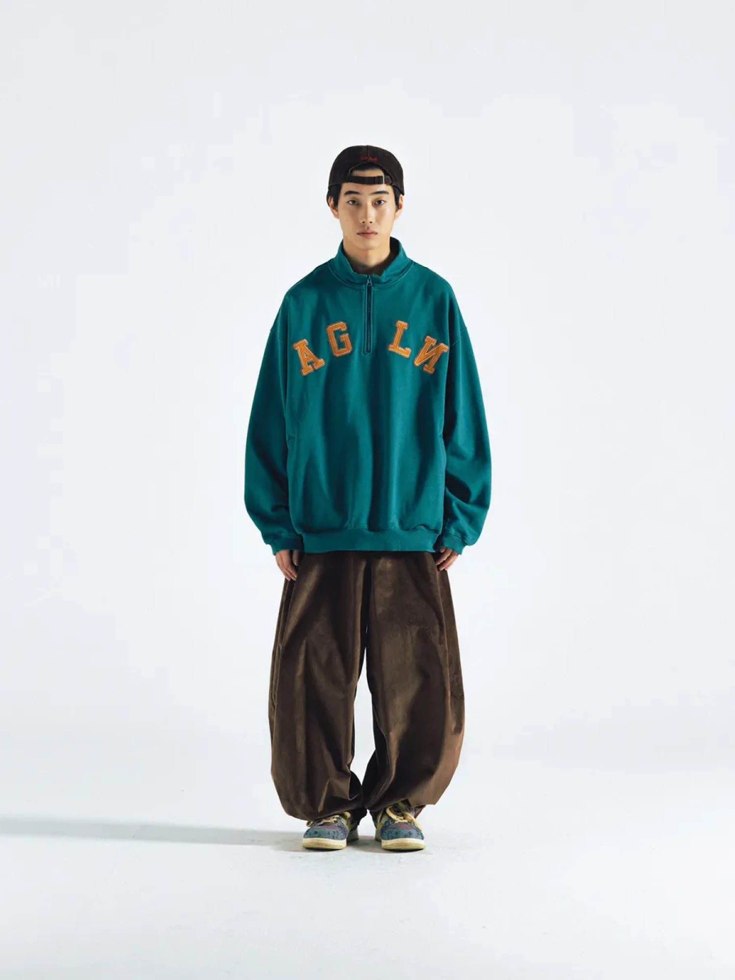 Халф-зип ANGLAN Applique Sweat Half Zip Up Blue Green
