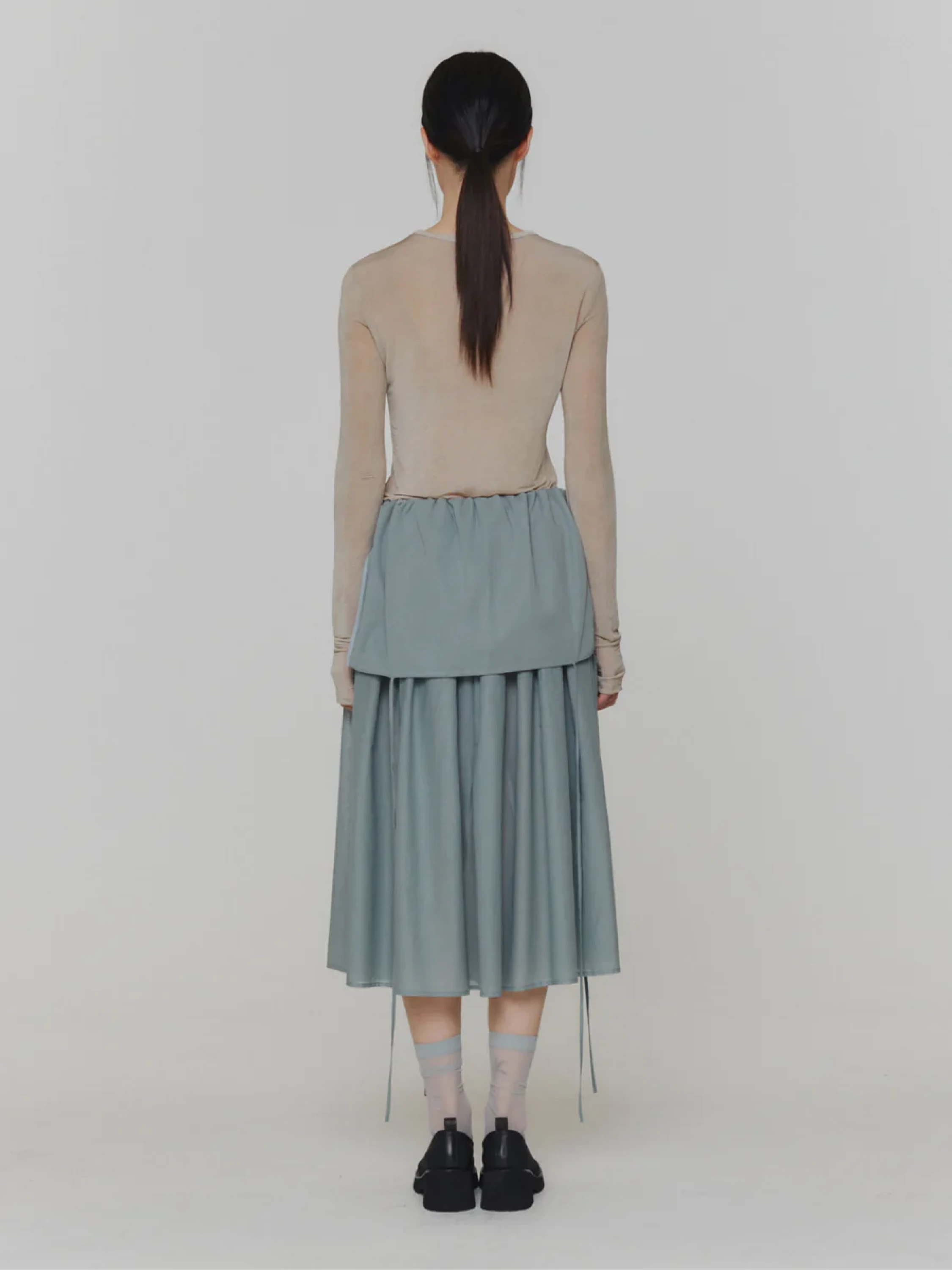 Женское платье AMOMENTO Sheer Shirring Long Dress Mint