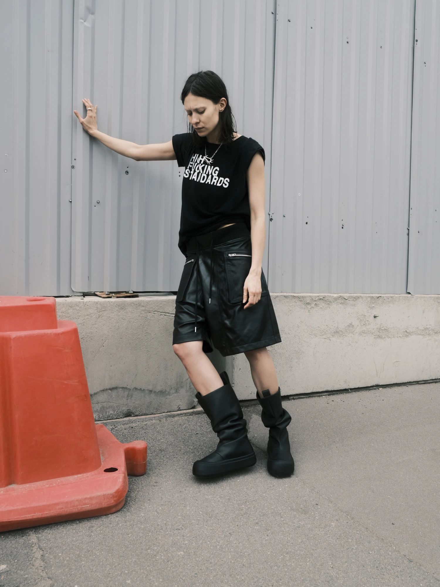 Женские Шорты R13 Crossover Leather Black