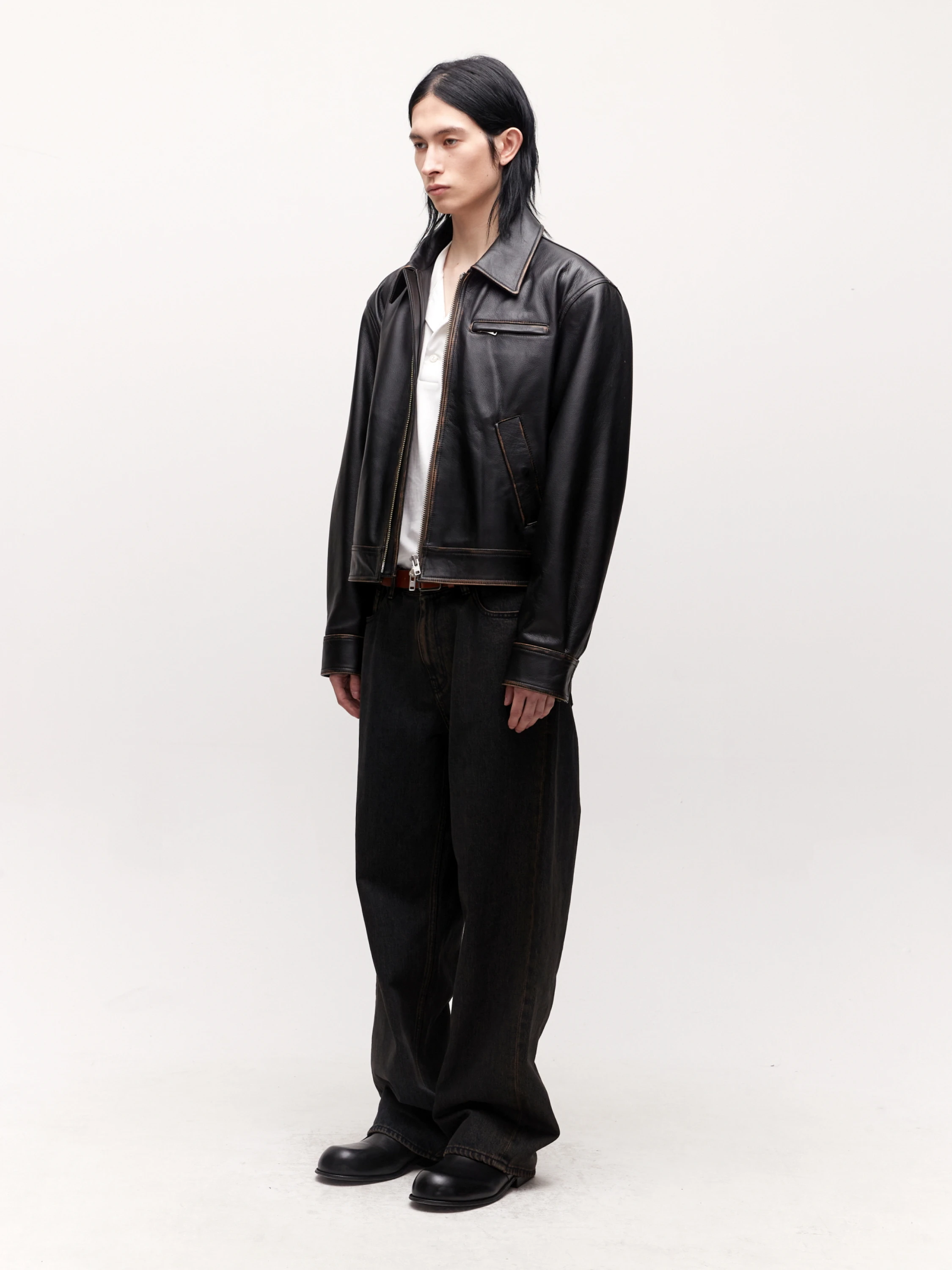 Куртка COOR Distressed Padded Leather Dark Brown