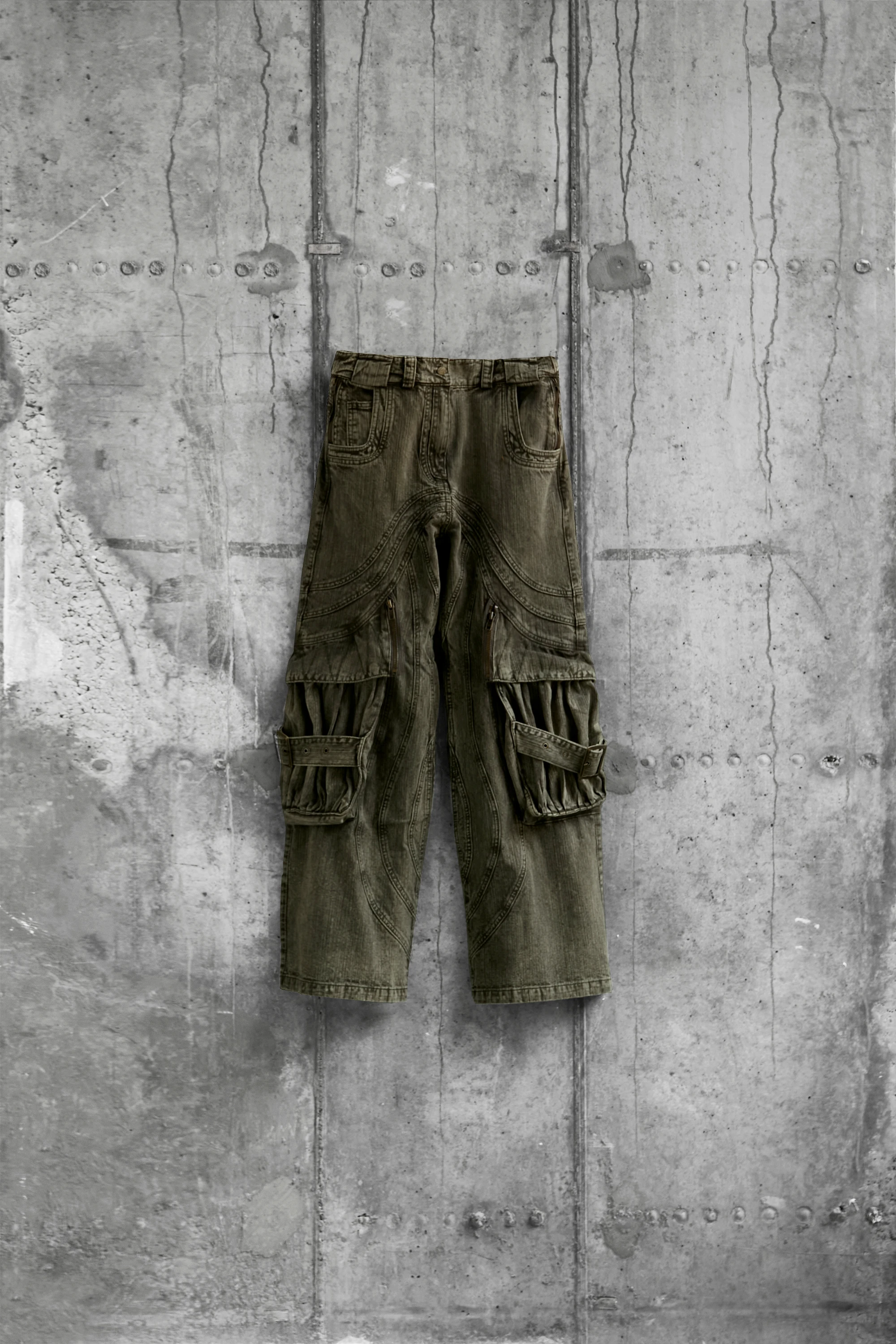 Джинсы NO/FAITH STUDIOS Texture Wave Cargo Grey Khaki