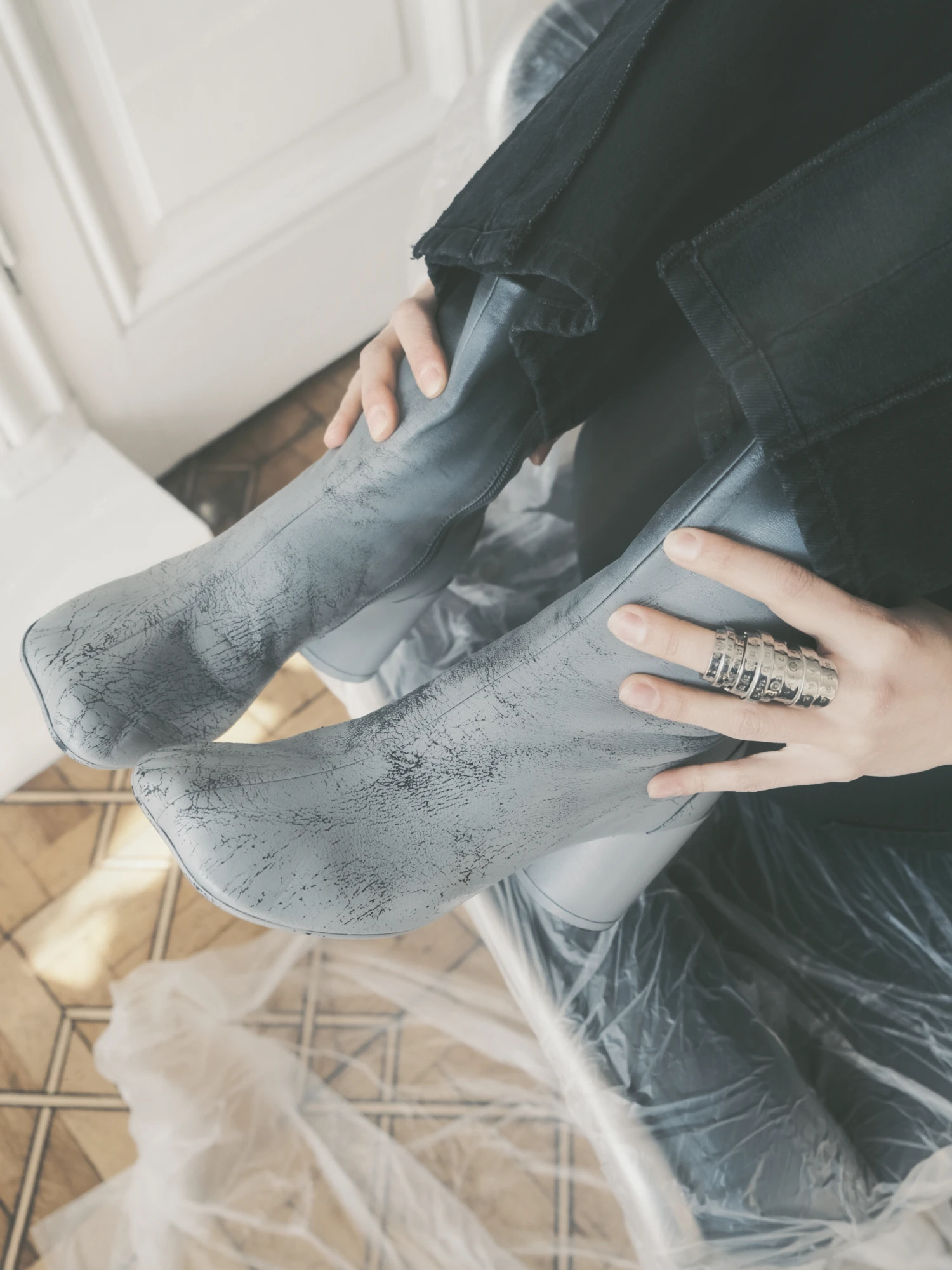 Женские ботильоны MM6 Maison Margiela Block-Heel Grey