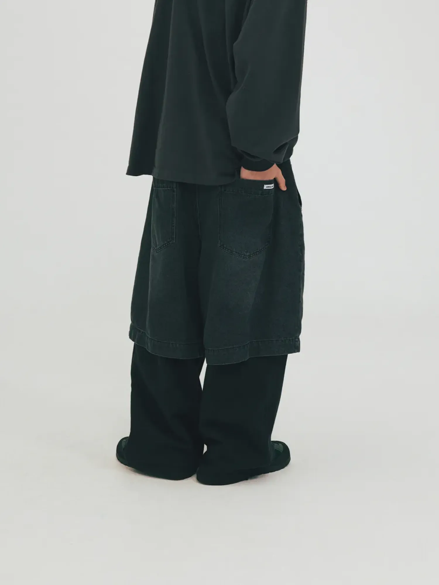 Брюки ANGLAN Denim Layered Sweat Pants Black
