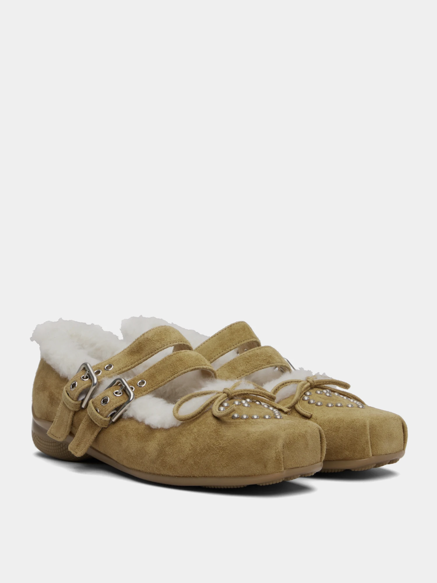 Женские балетки OPEN YY Shearling Heart Stud Brown