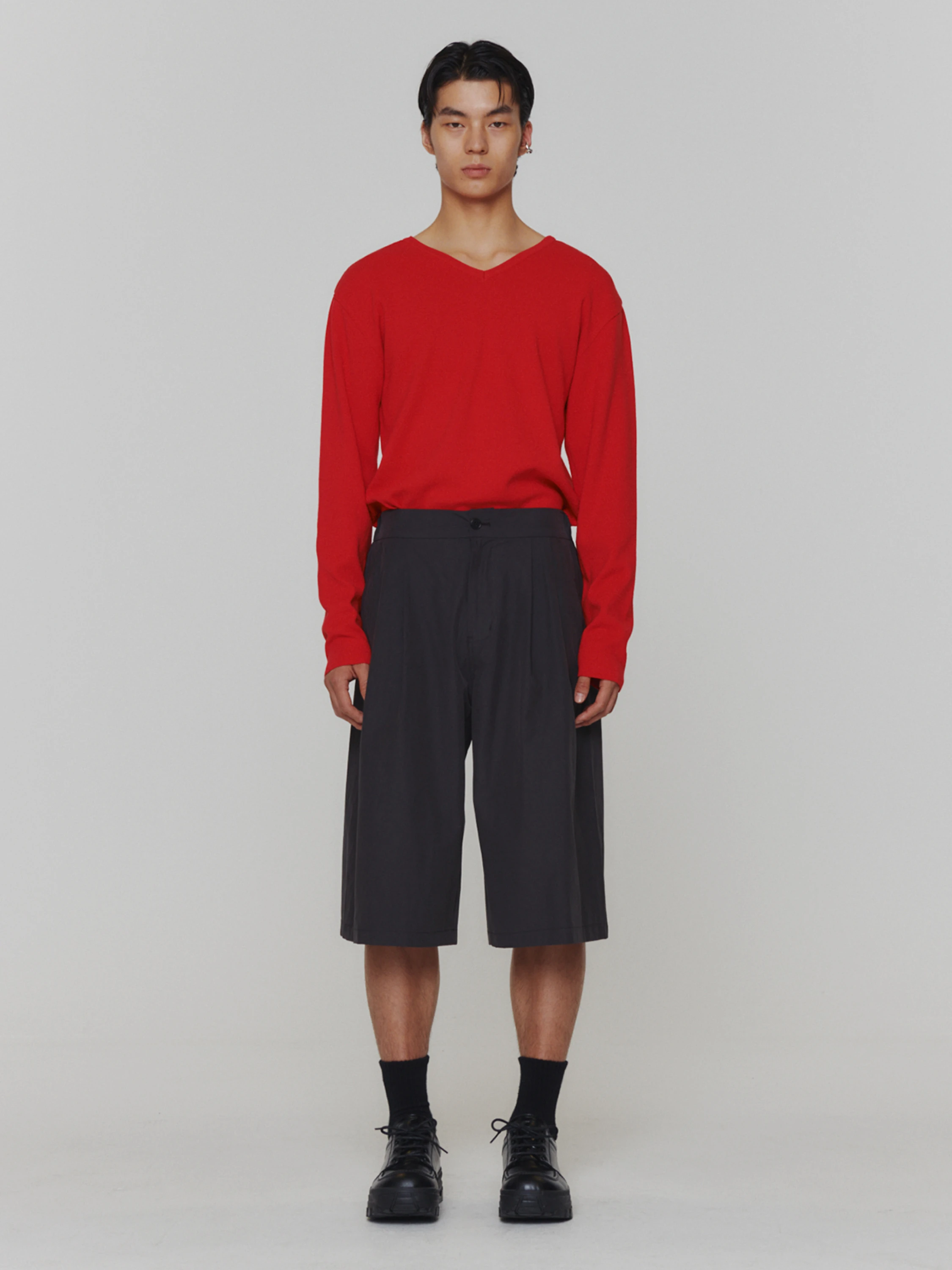 Шорты AMOMENTO Two Tuck Wide Shorts Charcoal
