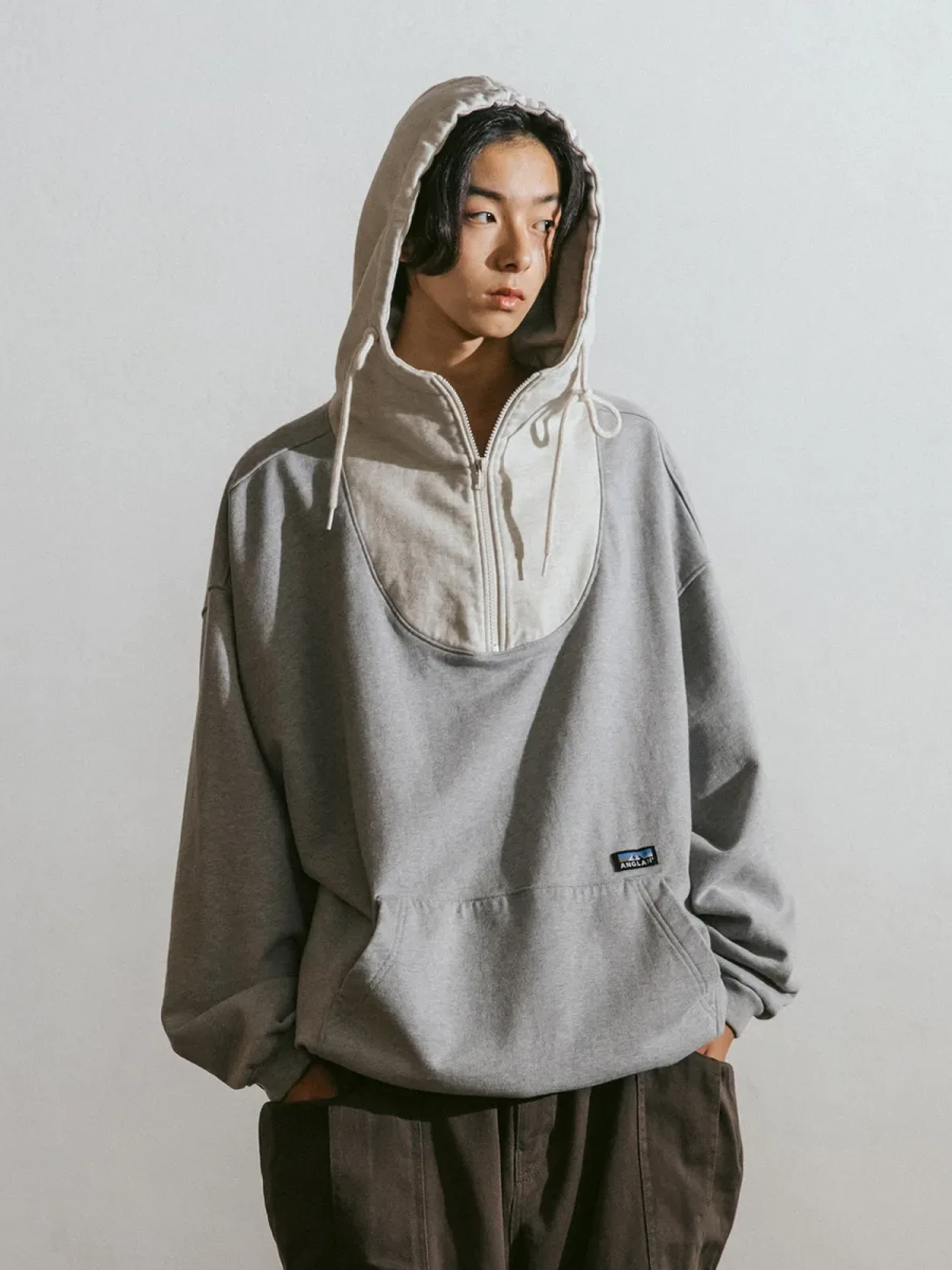 Худи ANGLAN Wrap Half Zip Melange Grey/Oatmeal