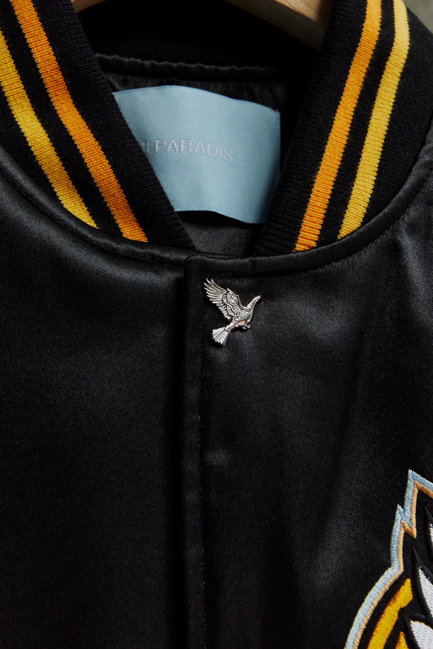Бомбер 3.PARADIS P Letterman Varsity Jacket Black