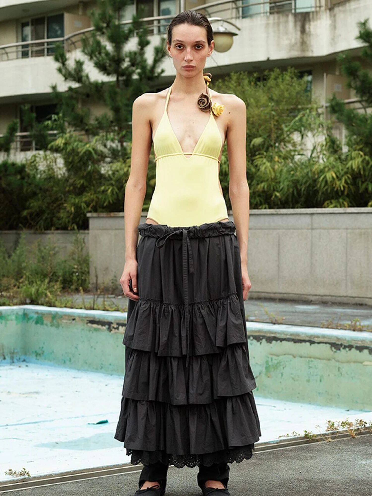 Женская юбка OPEN YY Rolled Waist Tiered Charcoal