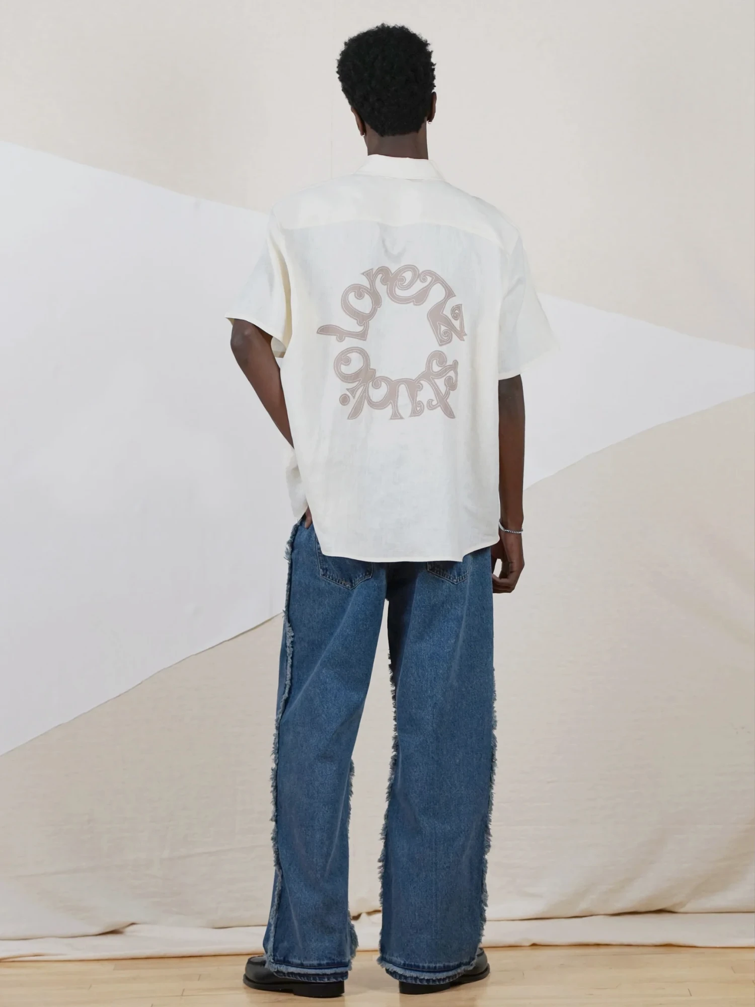 Рубашка lorenz Studio Appliqué Linen Shirt Off White