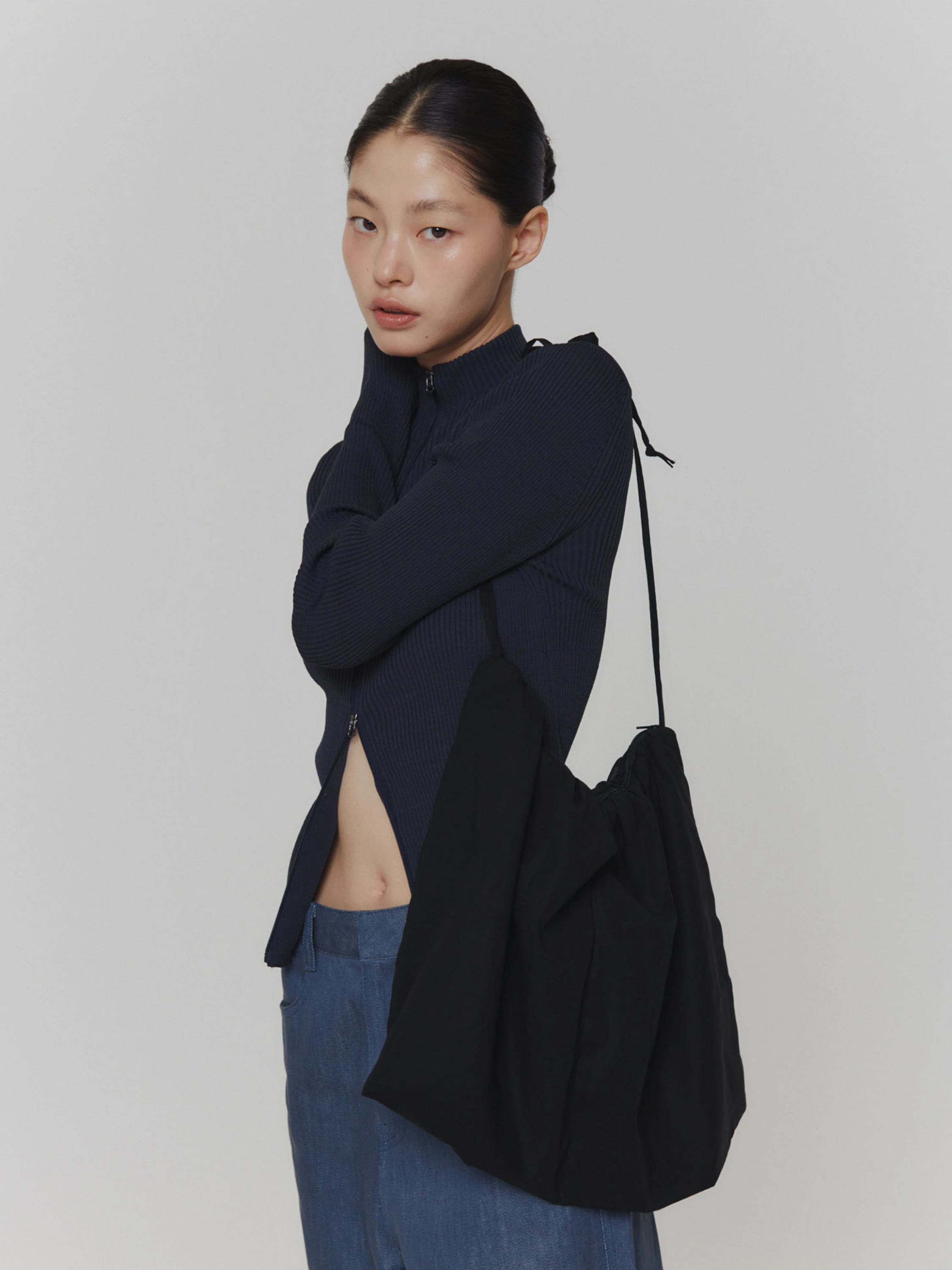 Женский кардиган AMOMENTO RIibbed Mock Neck Cardigan Dark Navy