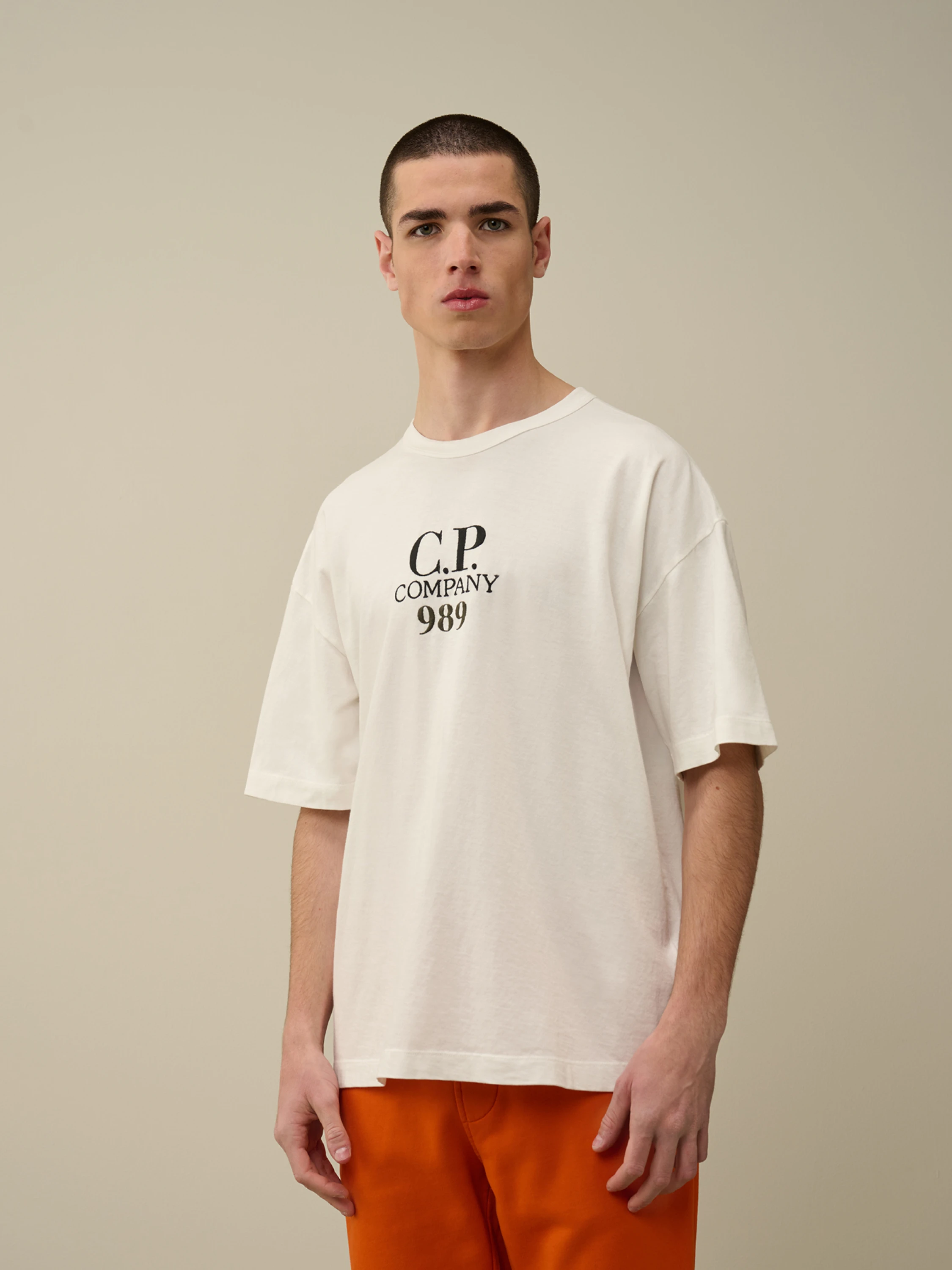 Футболка C.P. Company 20/1 Jersey Boxy Logo Gauze White