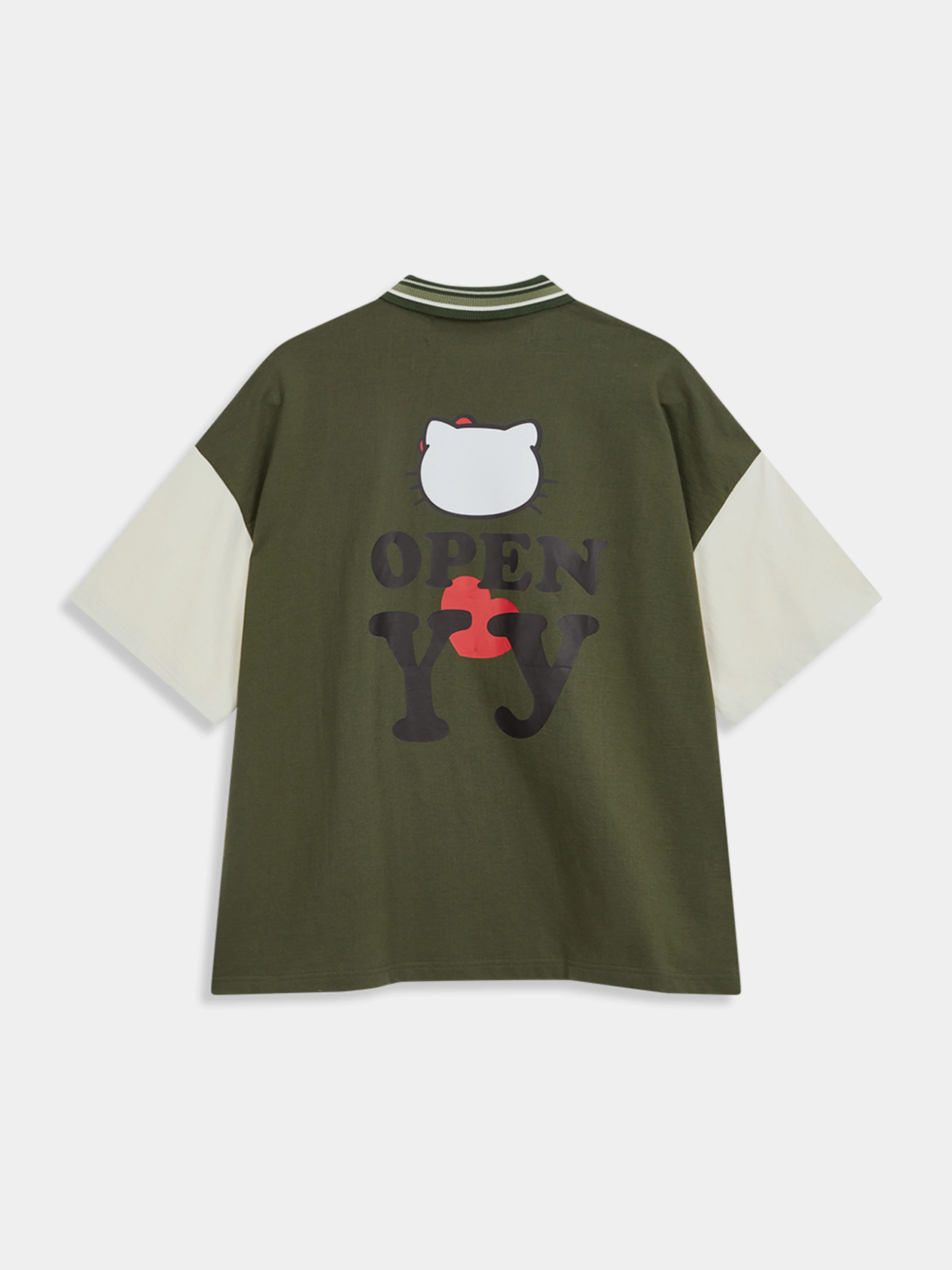 Футболка OPEN YY Hello Kitty x YY Collared T-Shirt Khaki