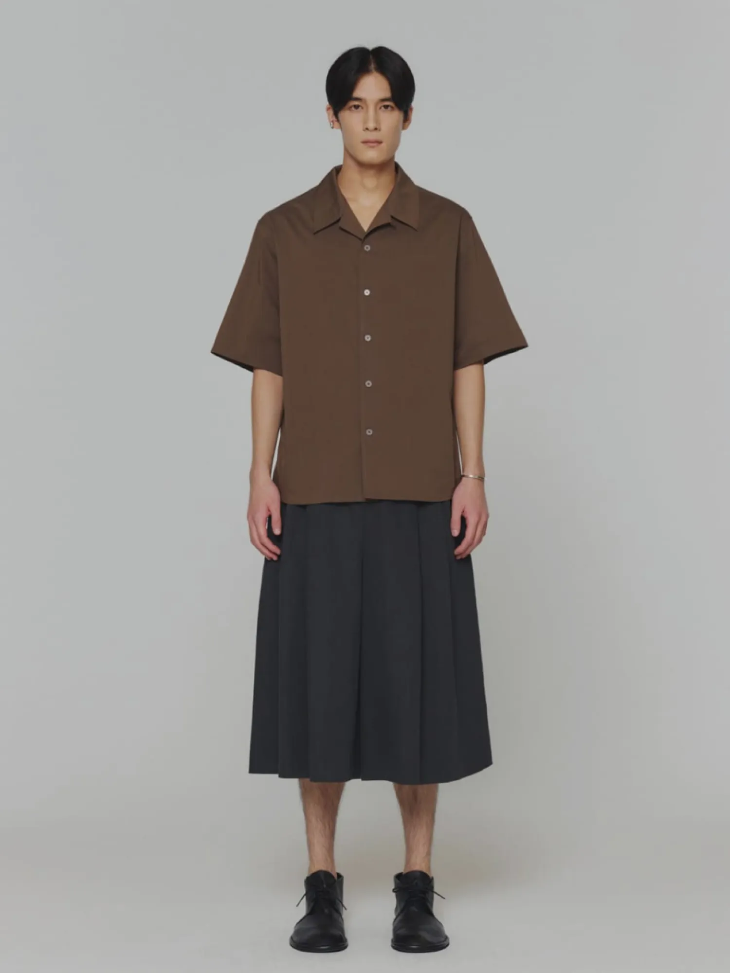 Рубашка AMOMENTO Open Collar Half Brown
