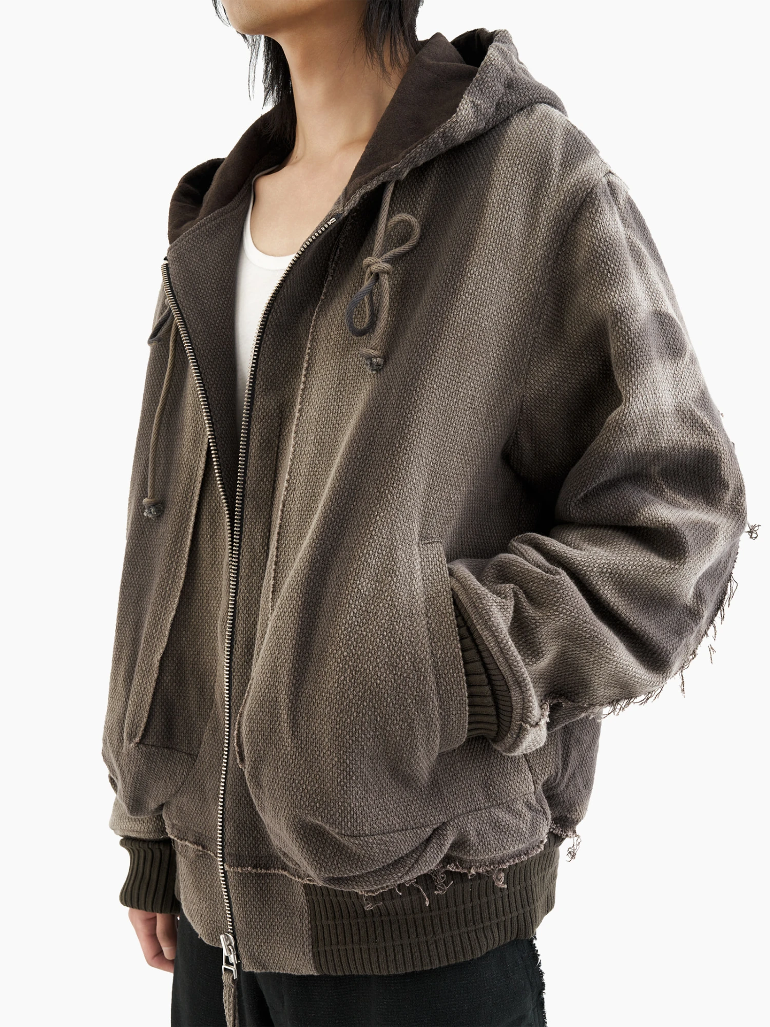 Бомбер JIYONGKIM Sun-Bleached Raw Edged Work Brown