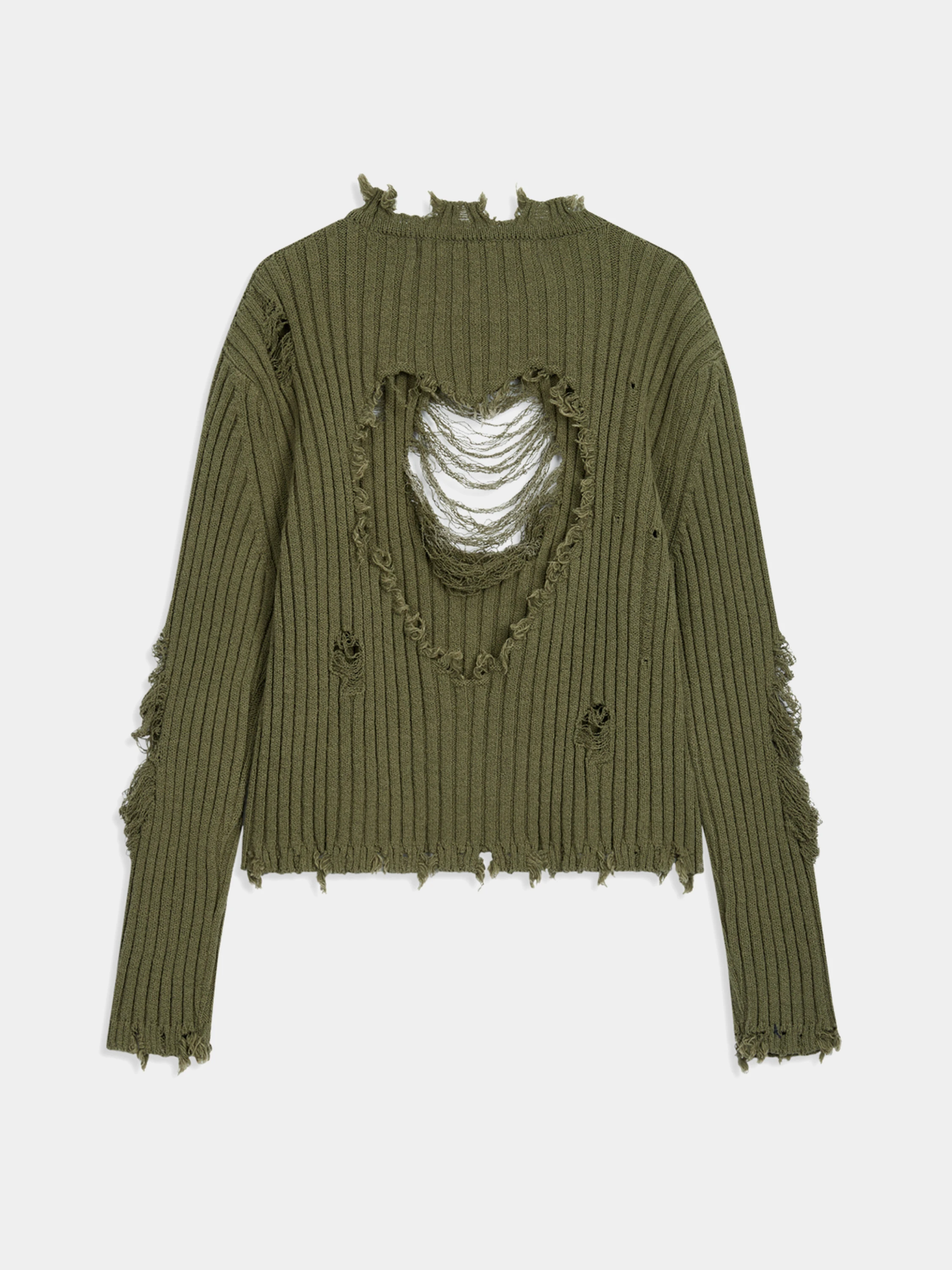 Женский свитер OPEN YY Damaged Heart Khaki
