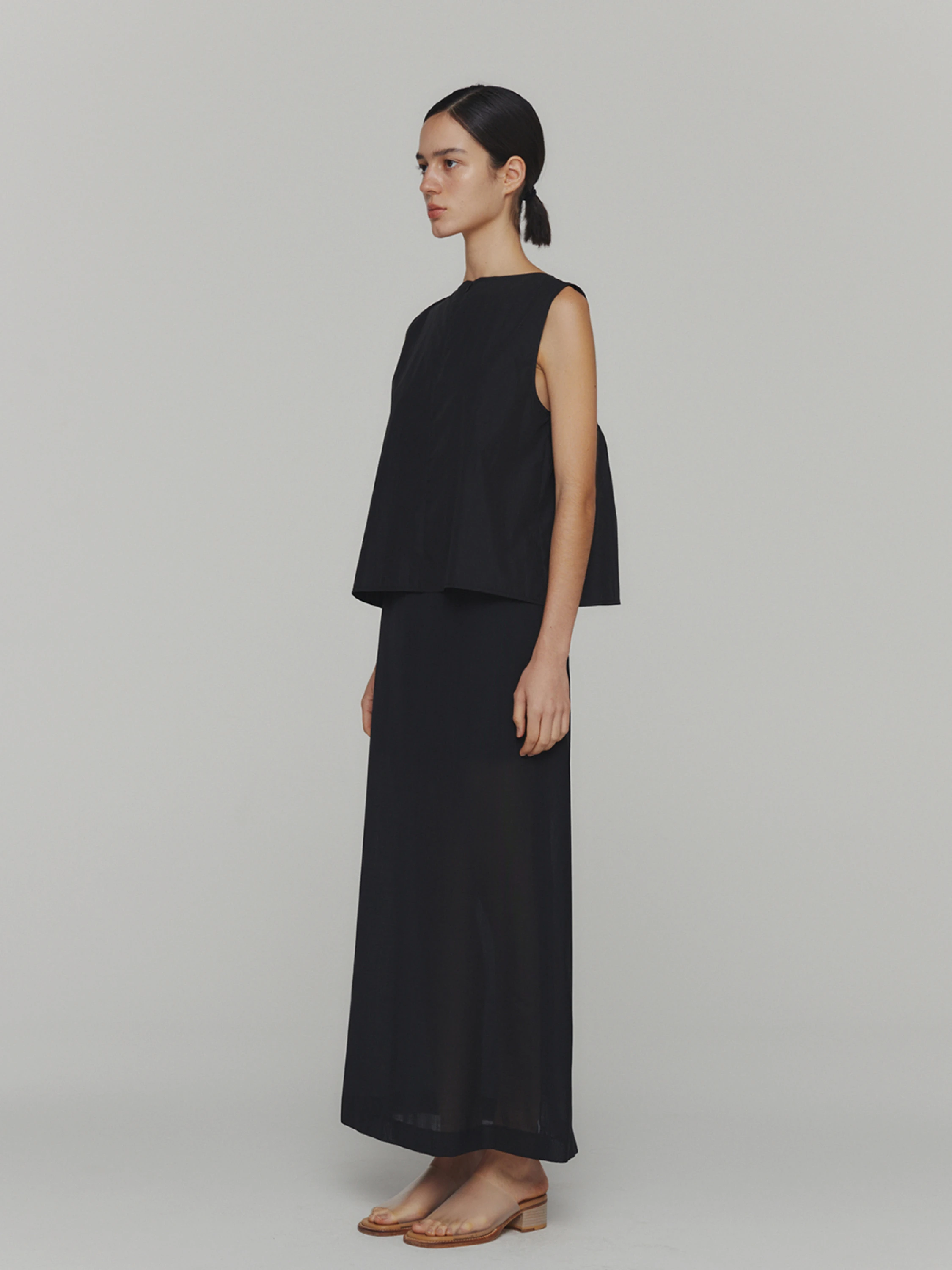 Топ AMOMENTO Cotton Two-Way Shirring Top Black