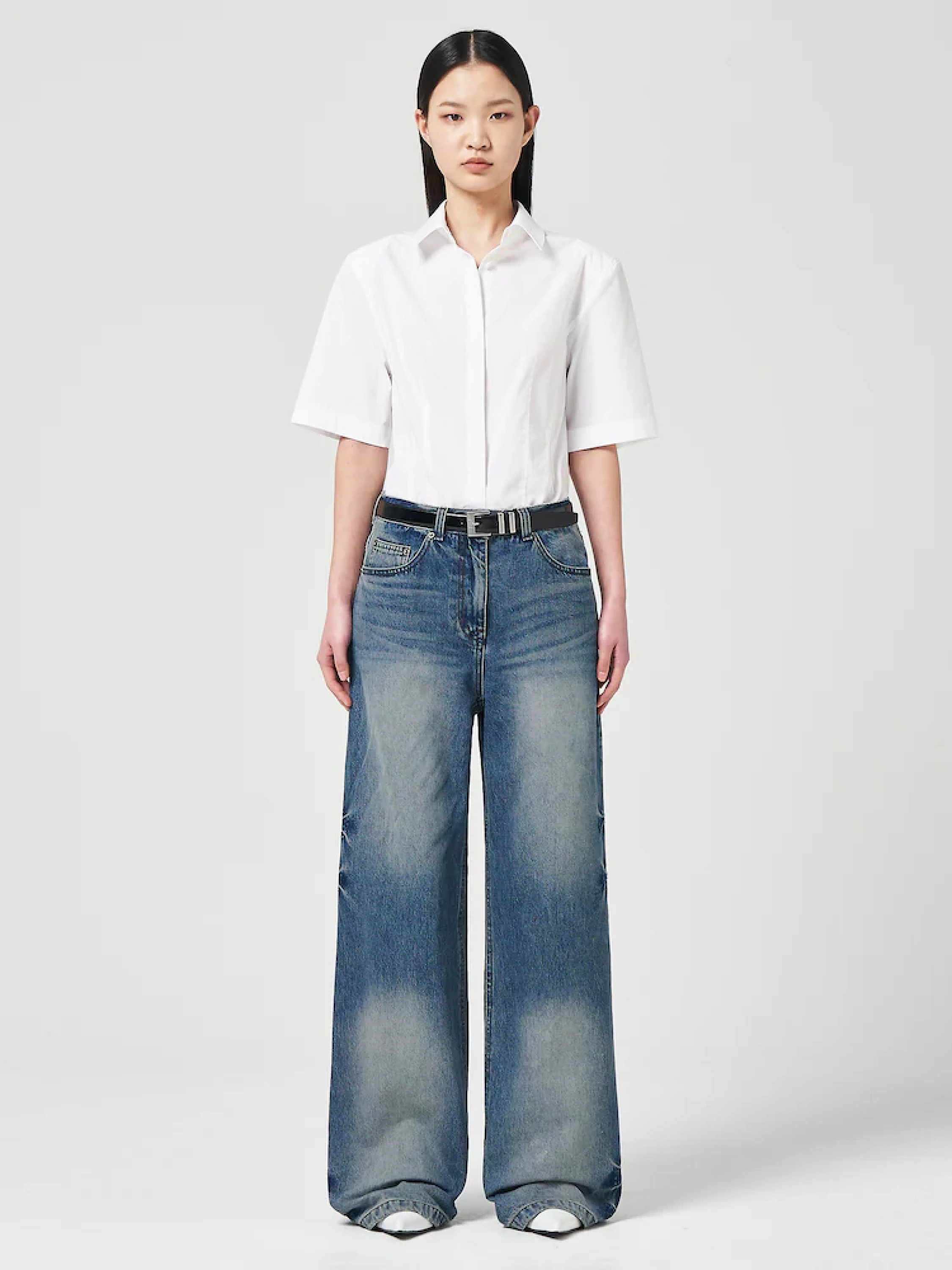 Ремень JUUN.J Basic Square Buckle Leather Belt Black