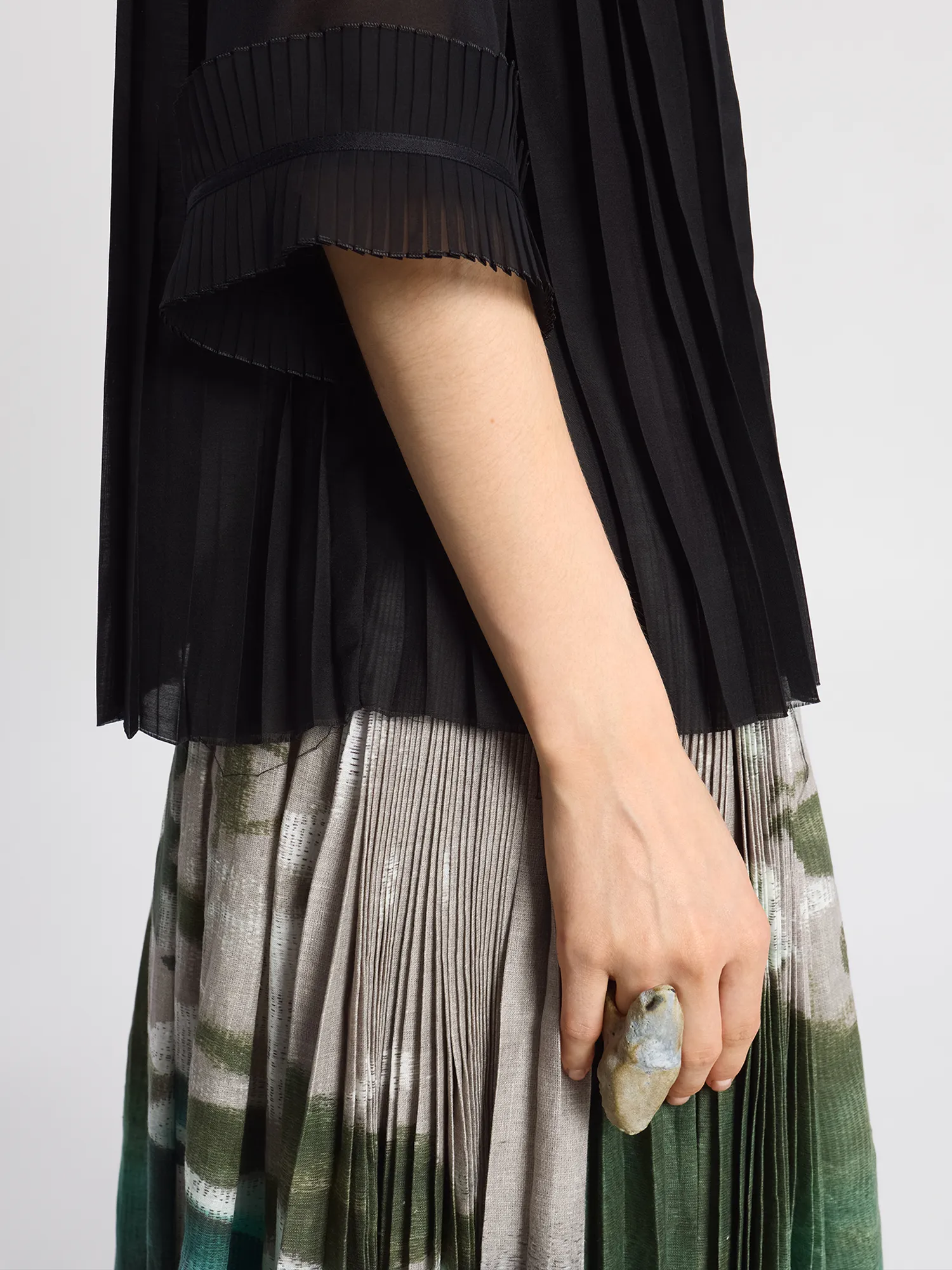 Женская рубашка UNDERCOVER Pleated Mix Open Collar Black
