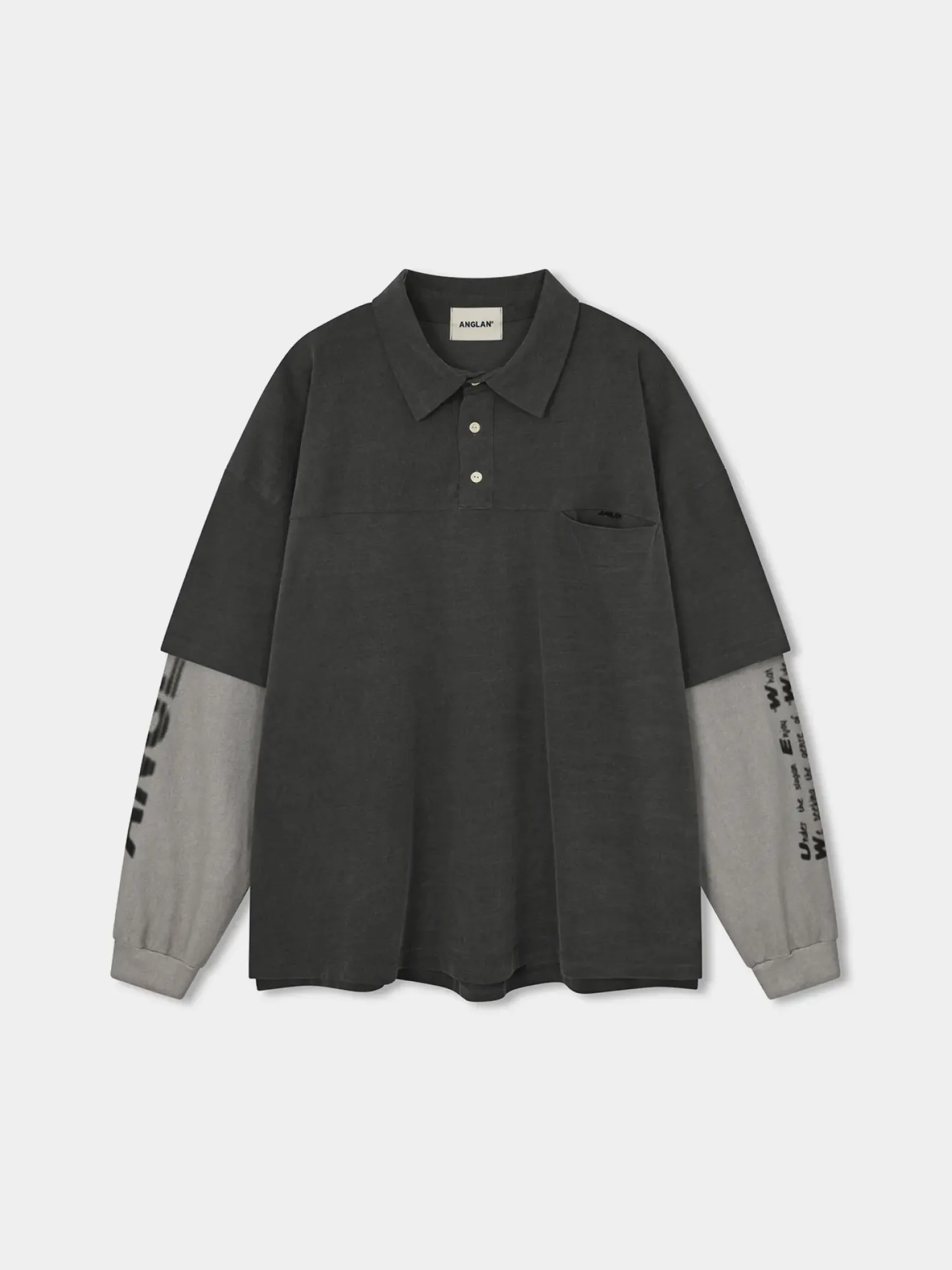 Поло ANGLAN Typo Print Layered Rugby Washed Grey