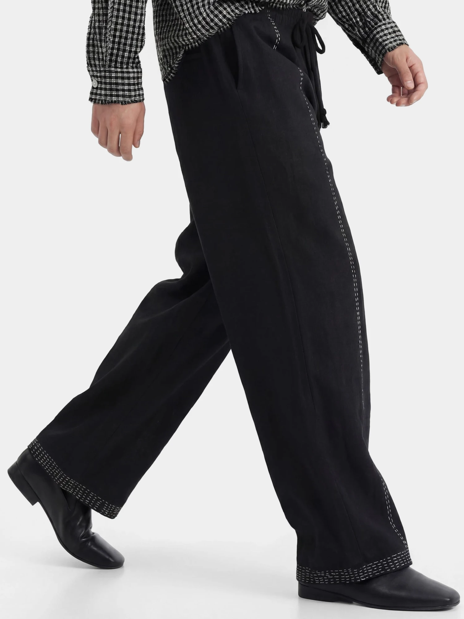 Брюки lorenz Hand Embroidered Linen Black