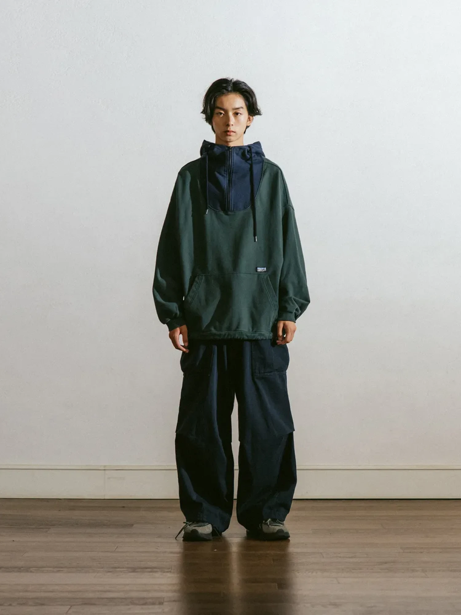 Худи ANGLAN Wrap Half Zip Green/Navy