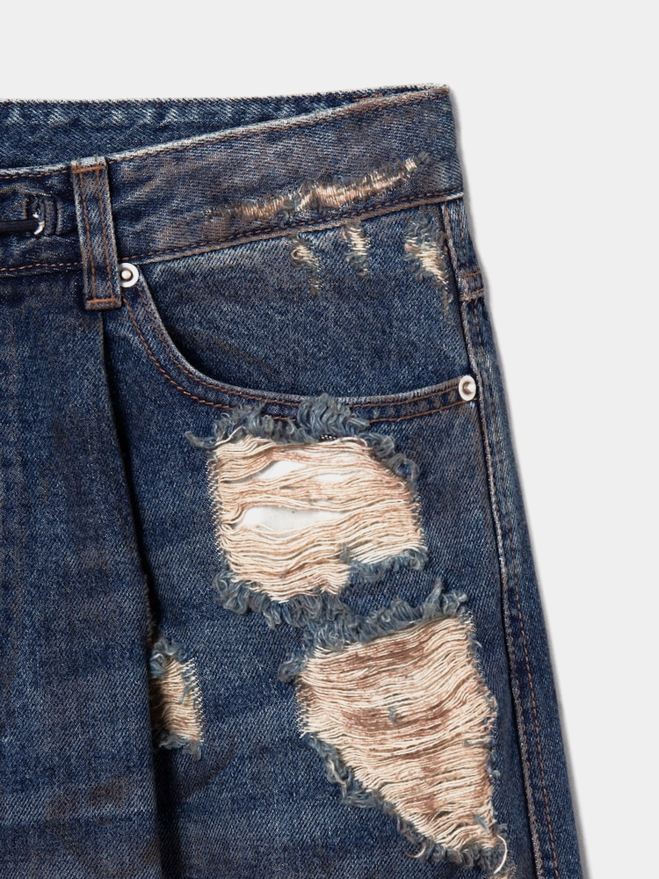 Джинсы JUUN.J Oil-Washed Distressed Denim Blue