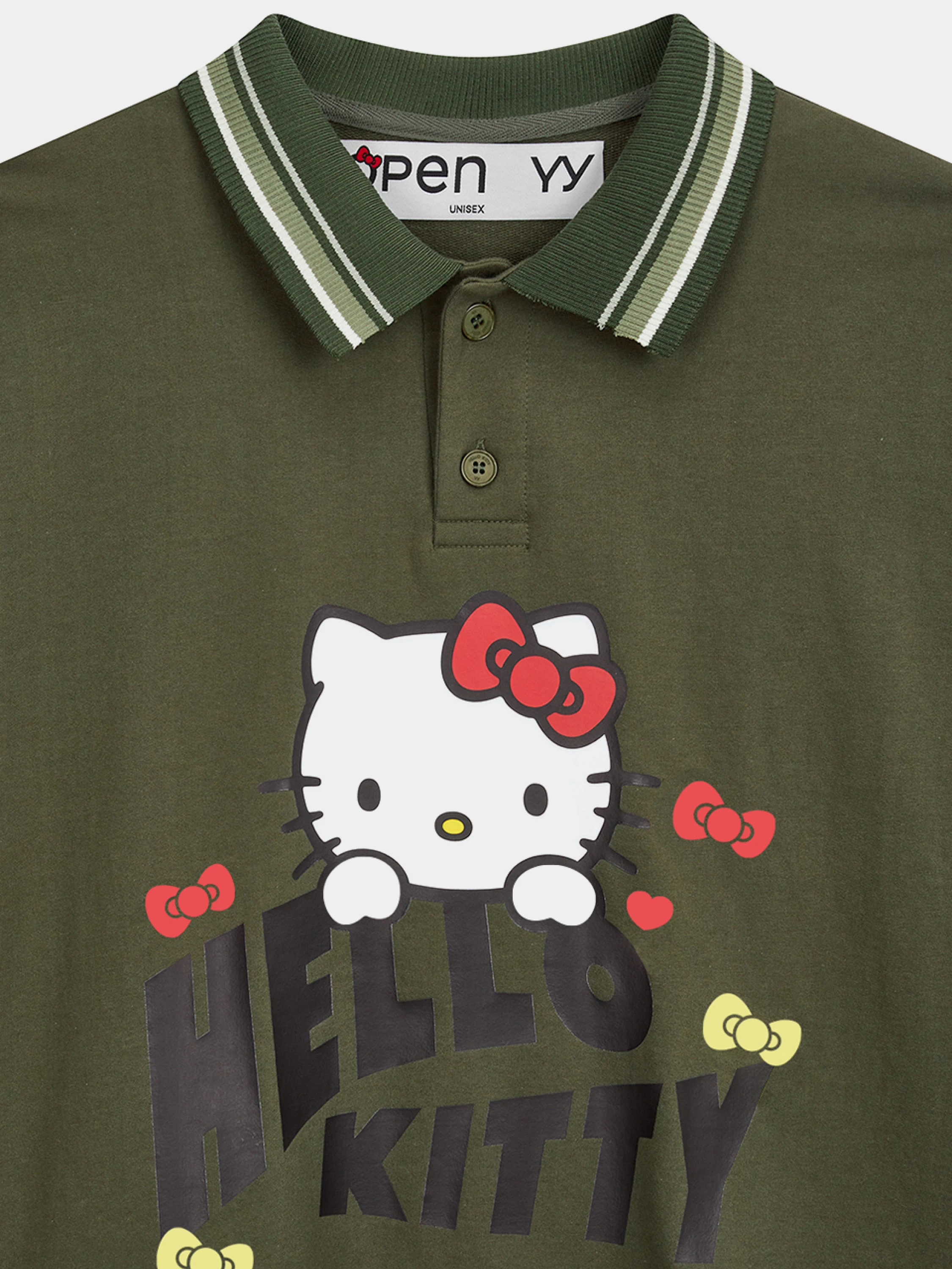 Футболка OPEN YY Hello Kitty x YY Collared T-Shirt Khaki