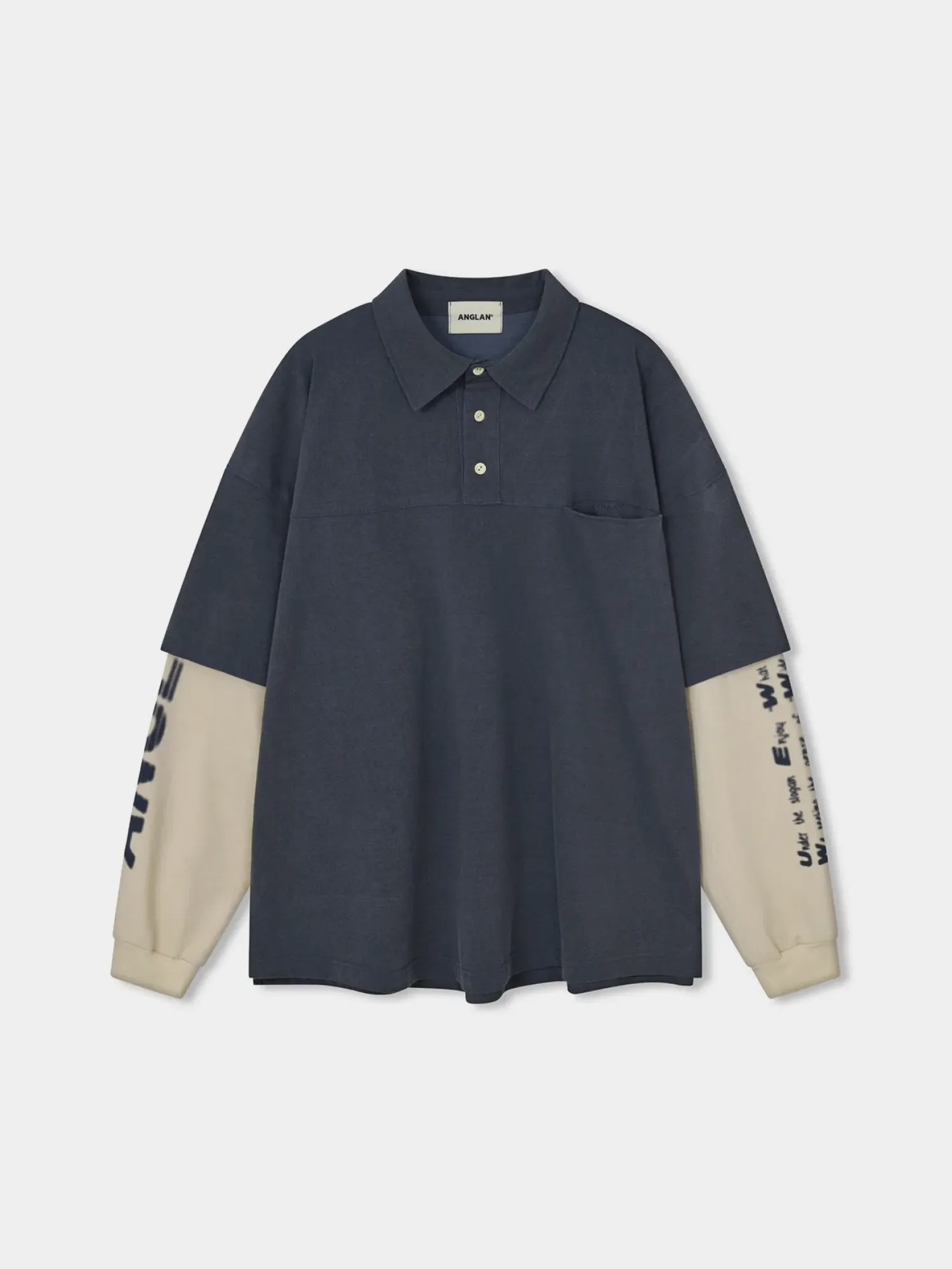 Поло ANGLAN Typo Print Layered Rugby Washed Blue