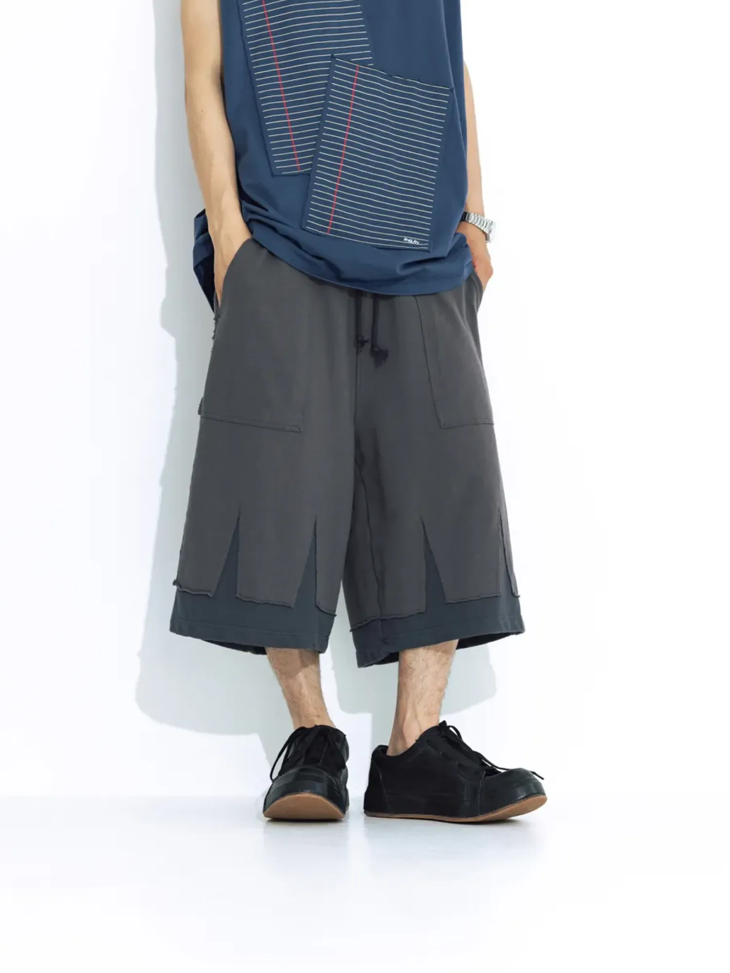 Шорты ANGLAN Open Dart Patch Sweat Half Pants Dark Grey