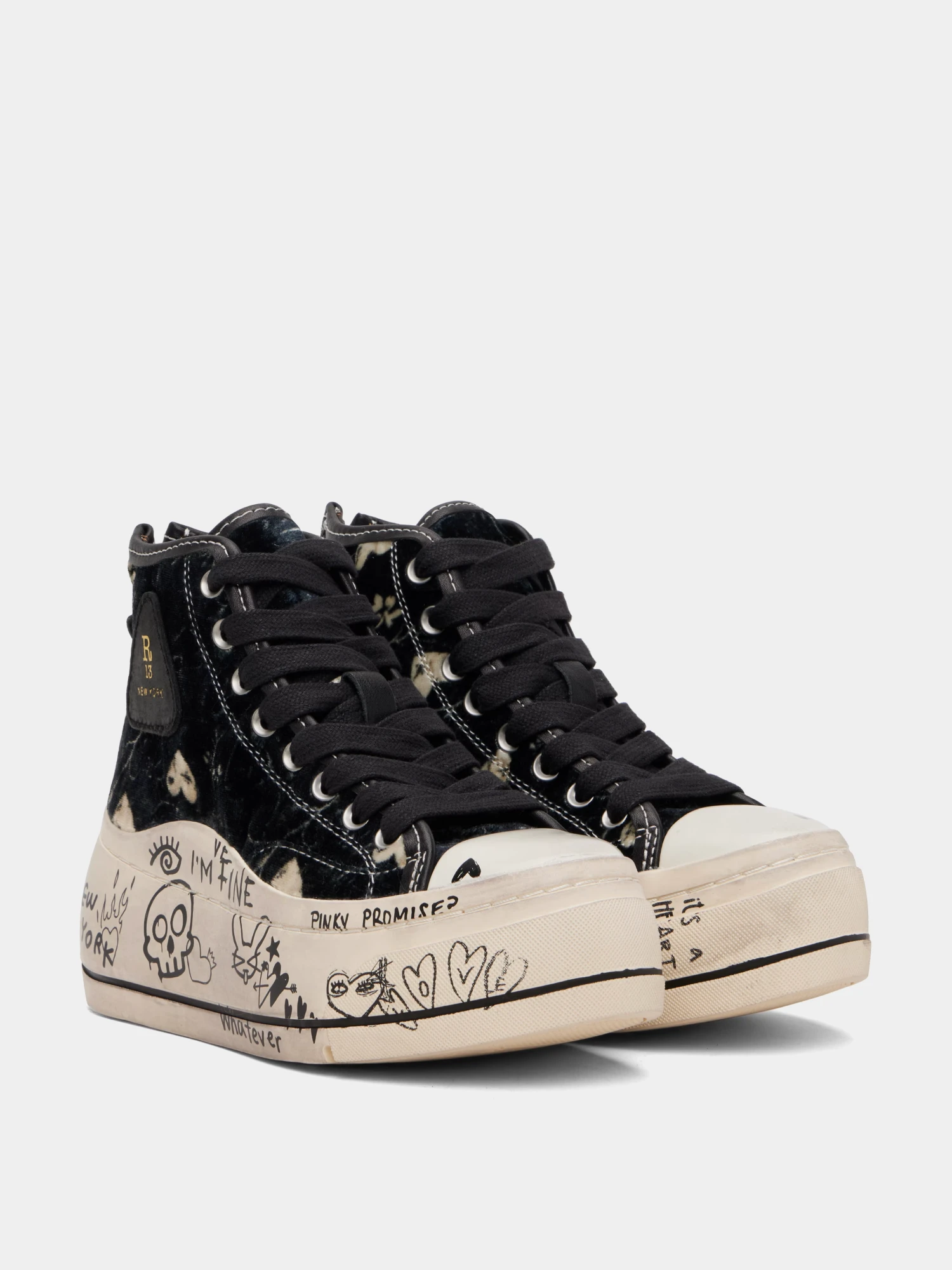 Женские кеды R13 Kurt High Top Graffiti Hearts On Black