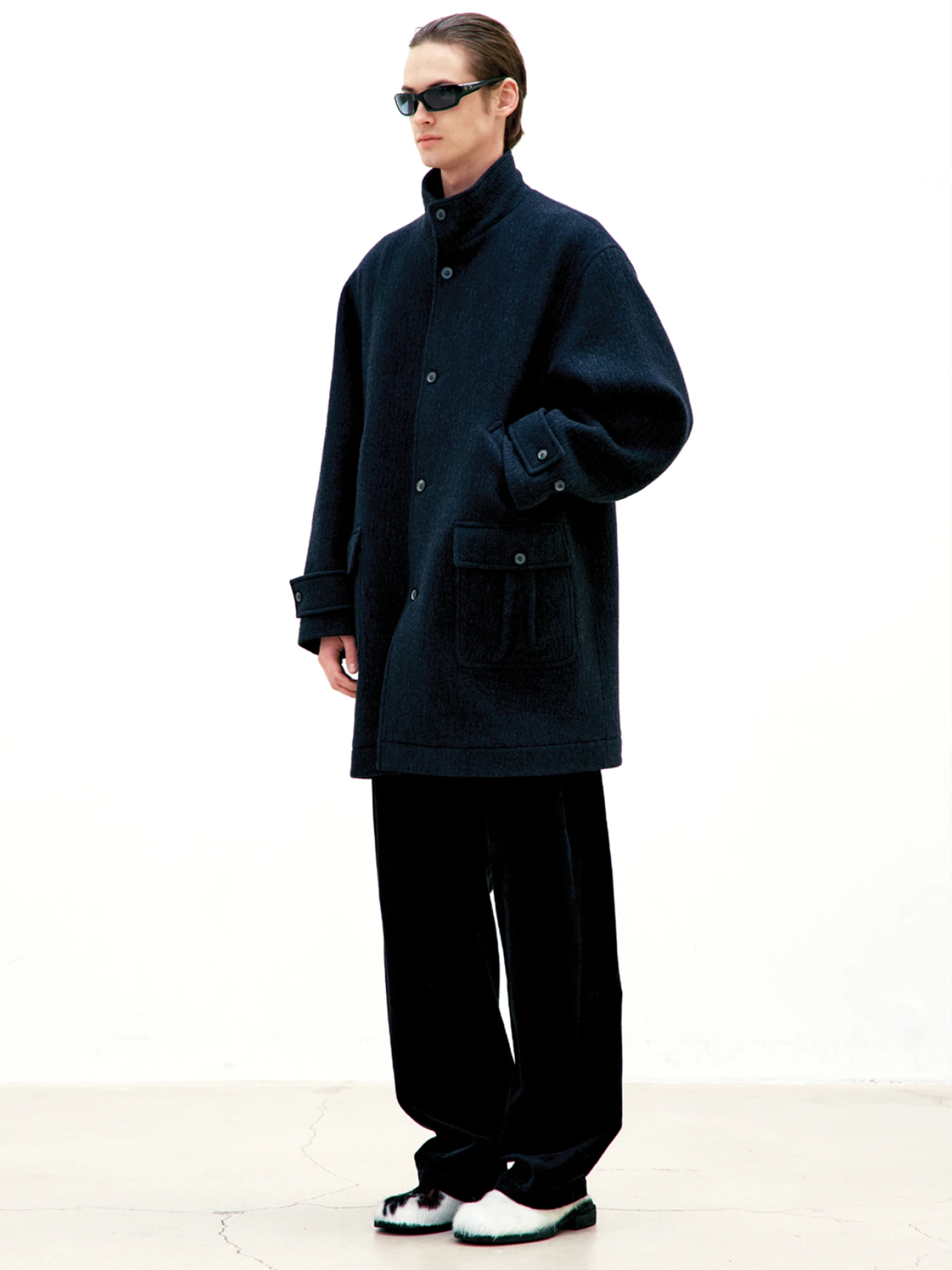 Пальто COOR Cashmere Blend Stand Collar Charcoal
