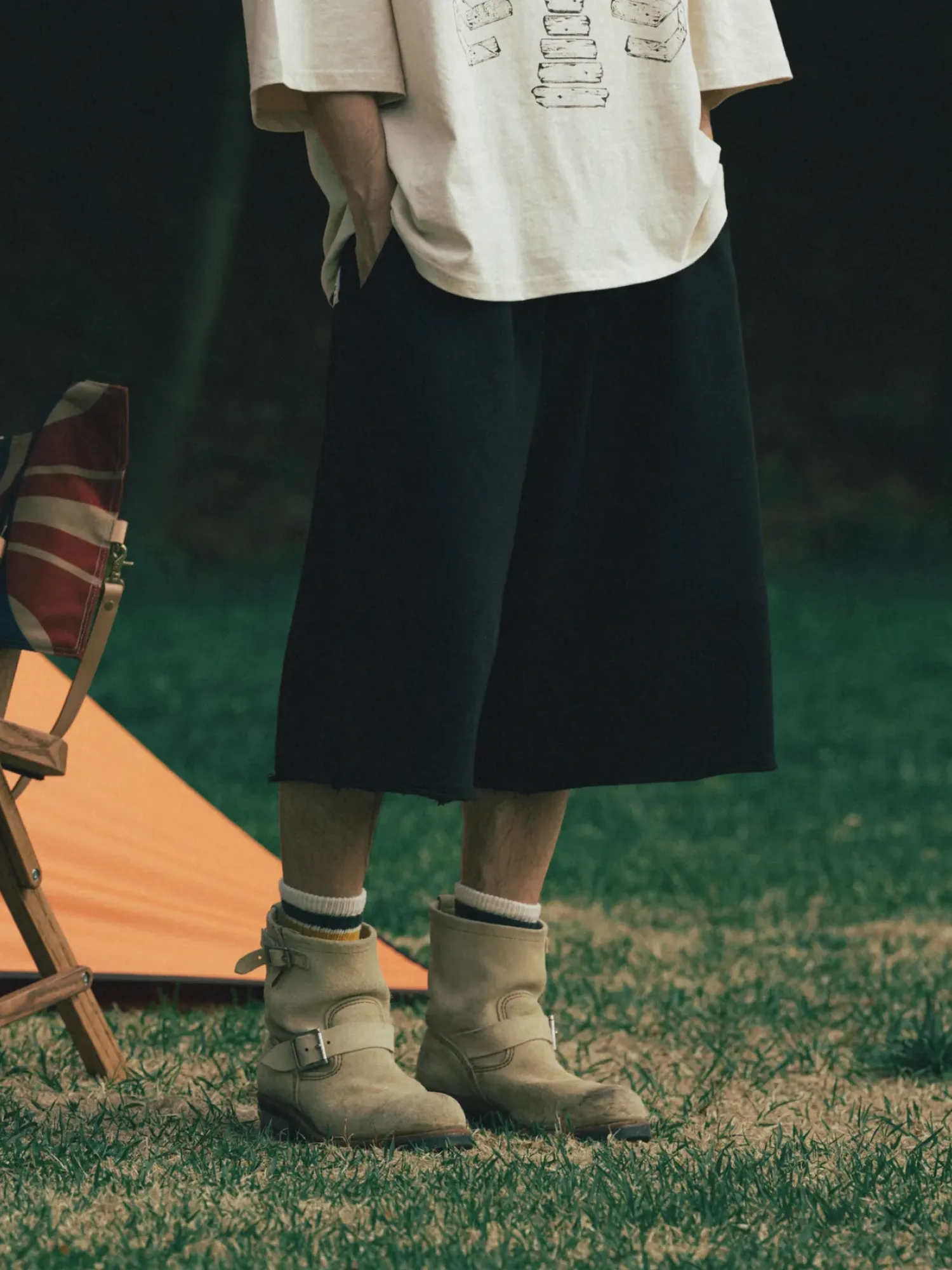 Шорты ANGLAN Raw Edge Sweat Half Pants Black