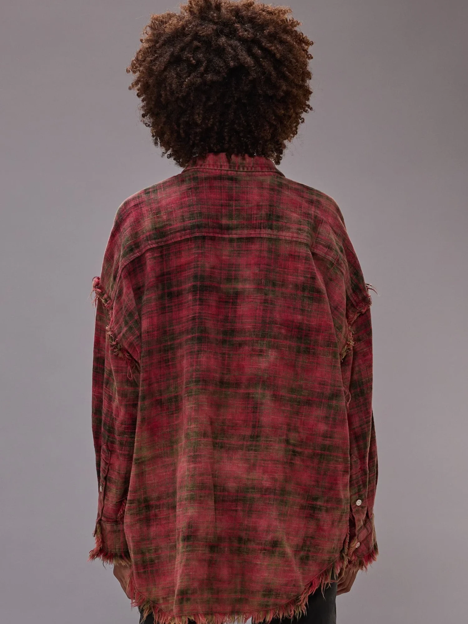 Женская Рубашка R13 Shredded Seam Drop Neck Red Plaid